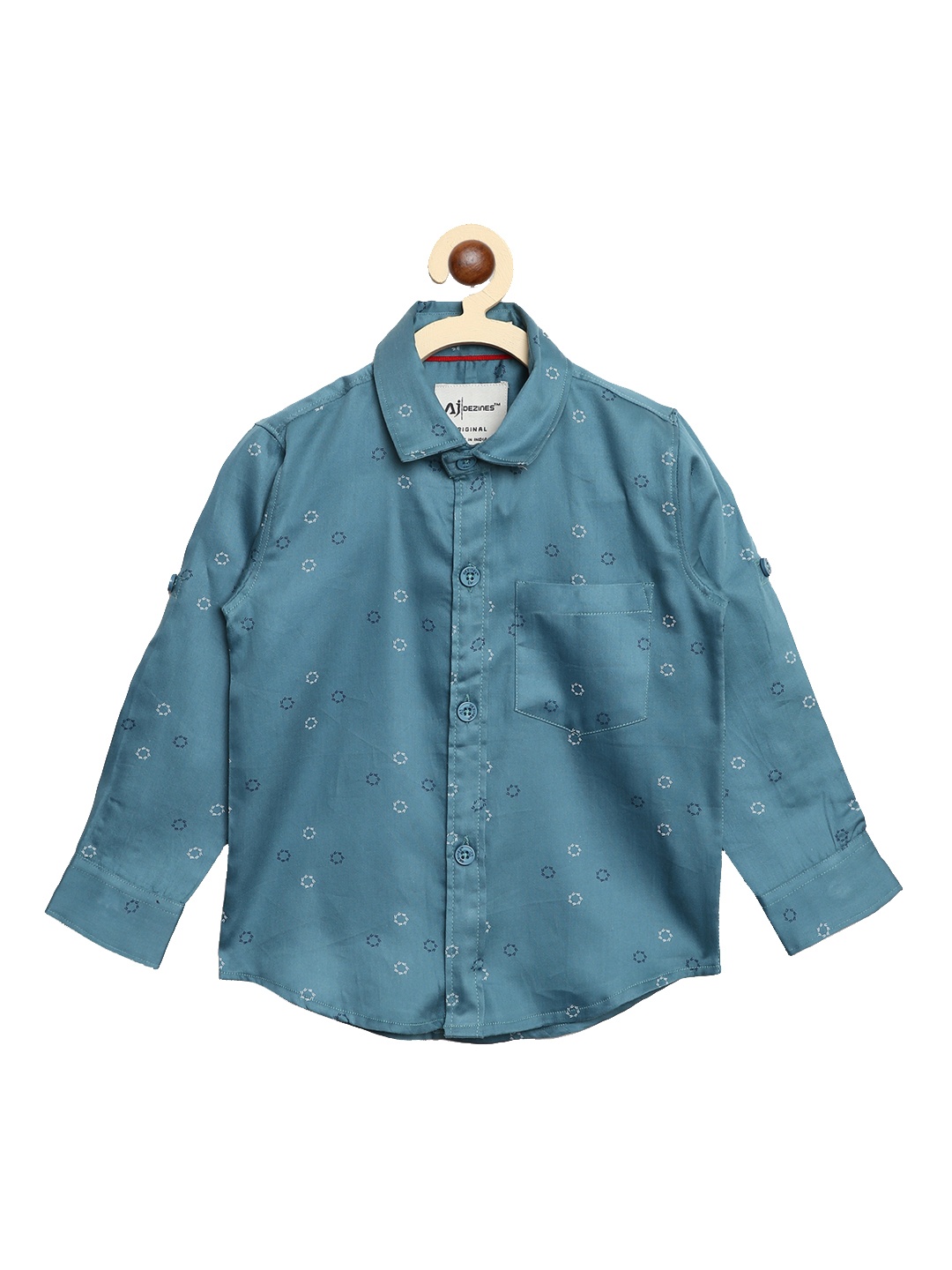 

Aj DEZInES Boys Blue Regular Fit Printed Casual Shirt
