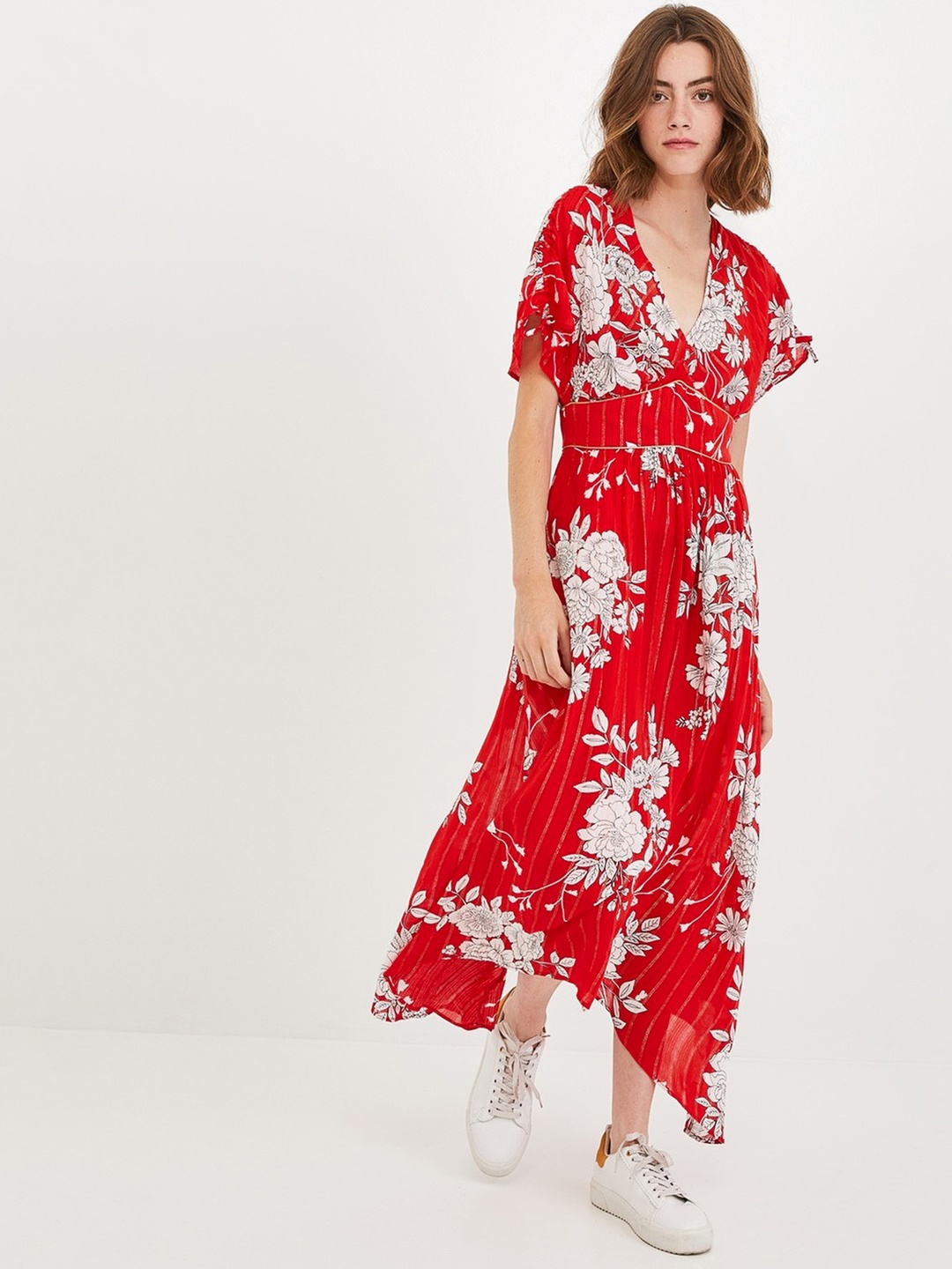 

promod Women Printed Red & White Floral Printed Maxi Dress