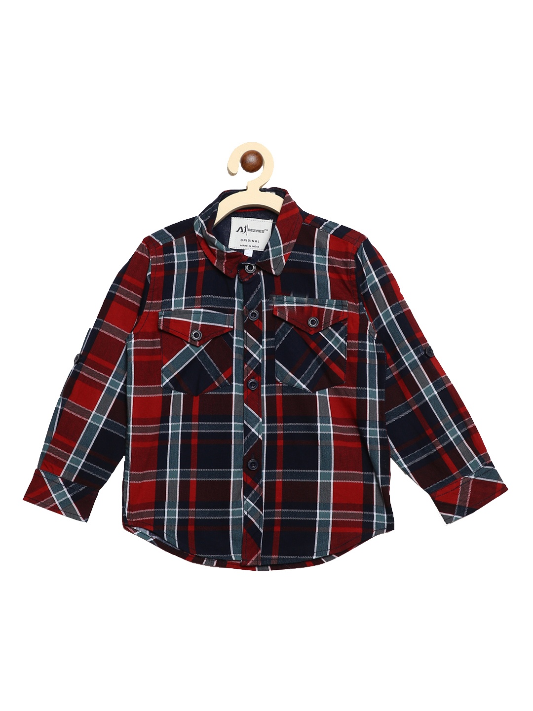

Aj DEZInES Boys Red & Blue Regular Fit Checked Casual Shirt