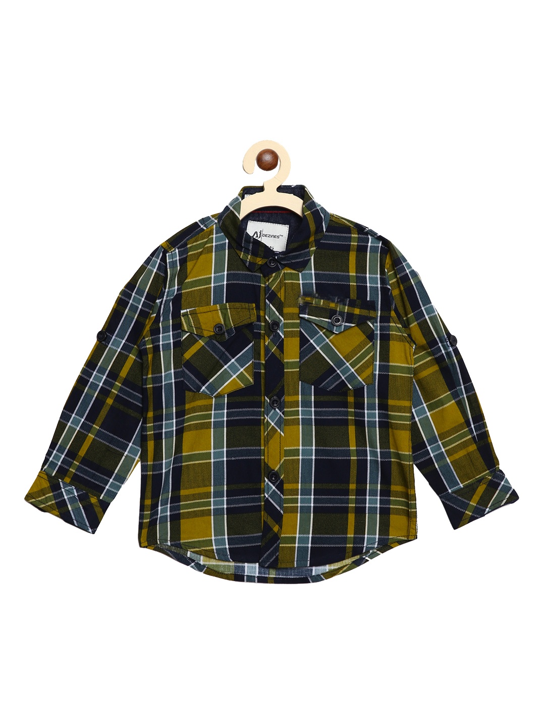 

Aj DEZInES Boys Yellow & Navy Blue Regular Fit Checked Casual Shirt