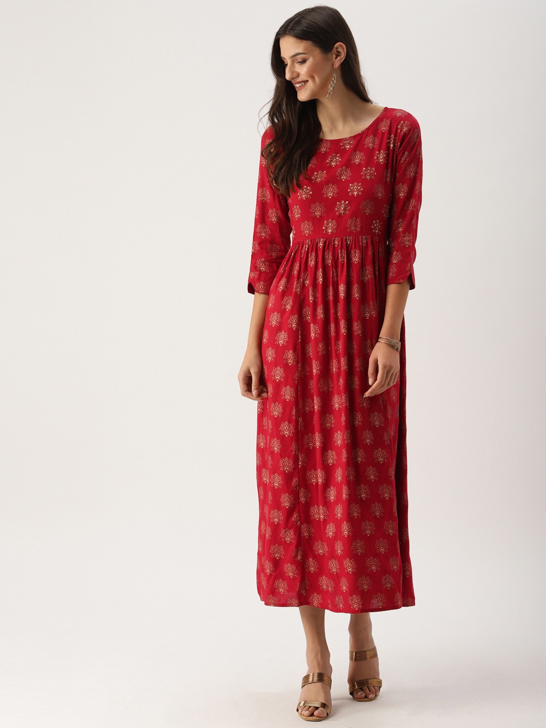 

IMARA Women Red Printed A-Line Dress