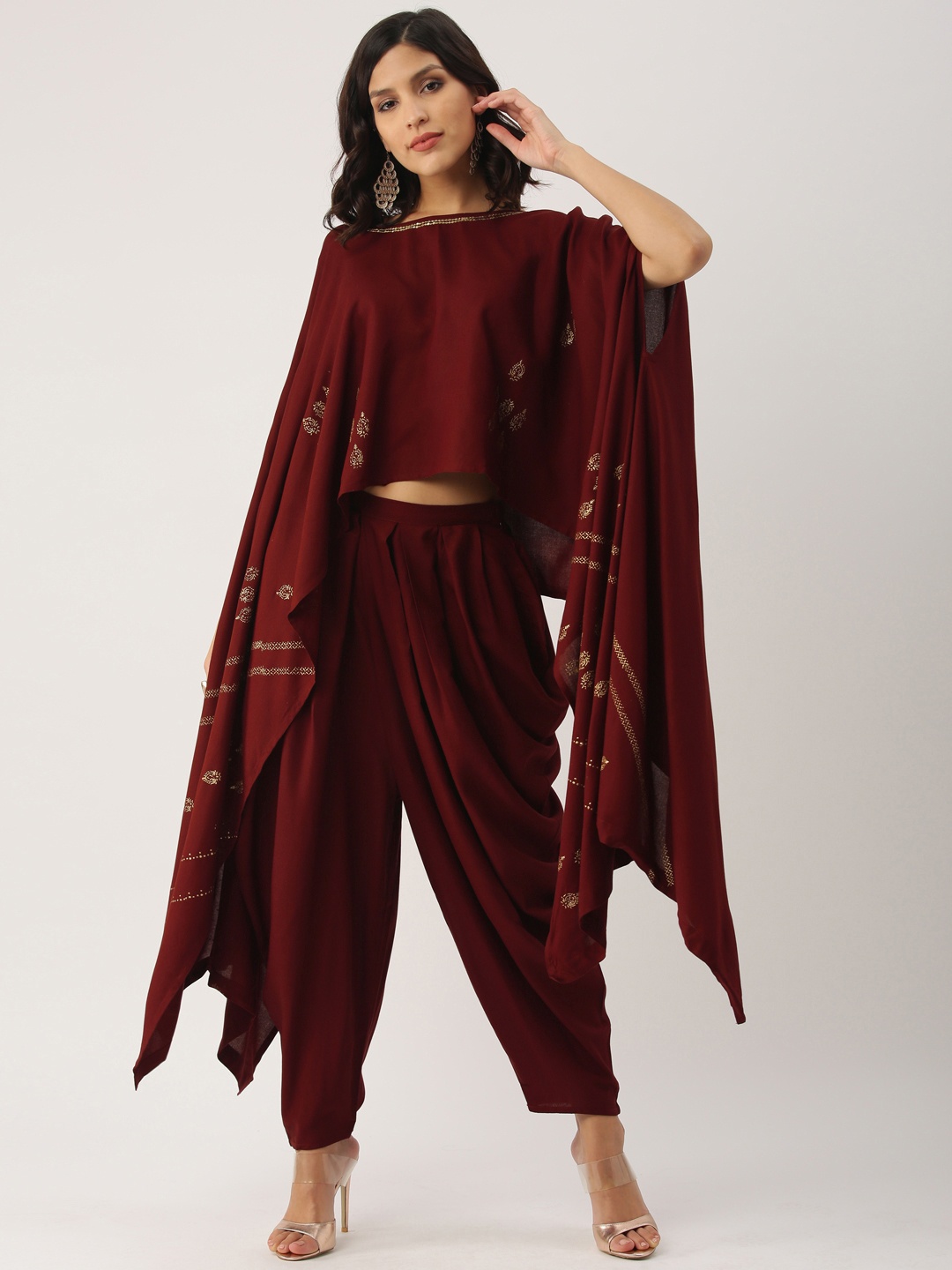 

IMARA Women Maroon Printed Top with Dhoti Pants