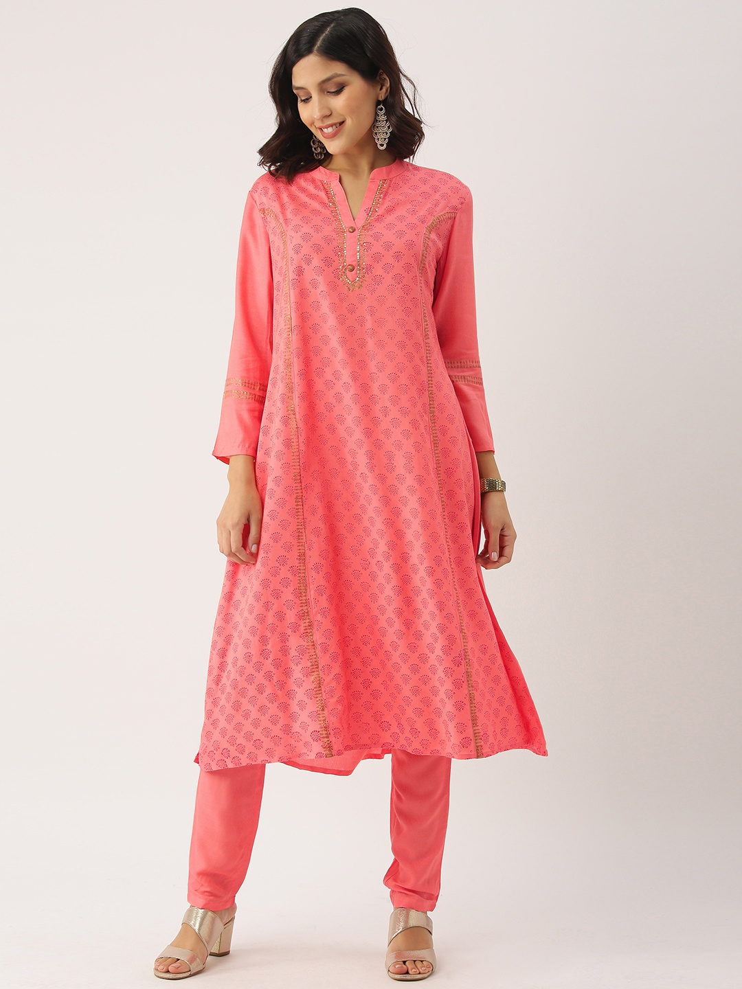 

IMARA Women Pink Printed A-Line Kurta with Churidar