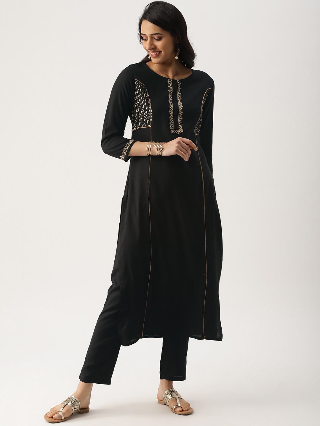 

IMARA Women Black Printed Kurta with Trousers