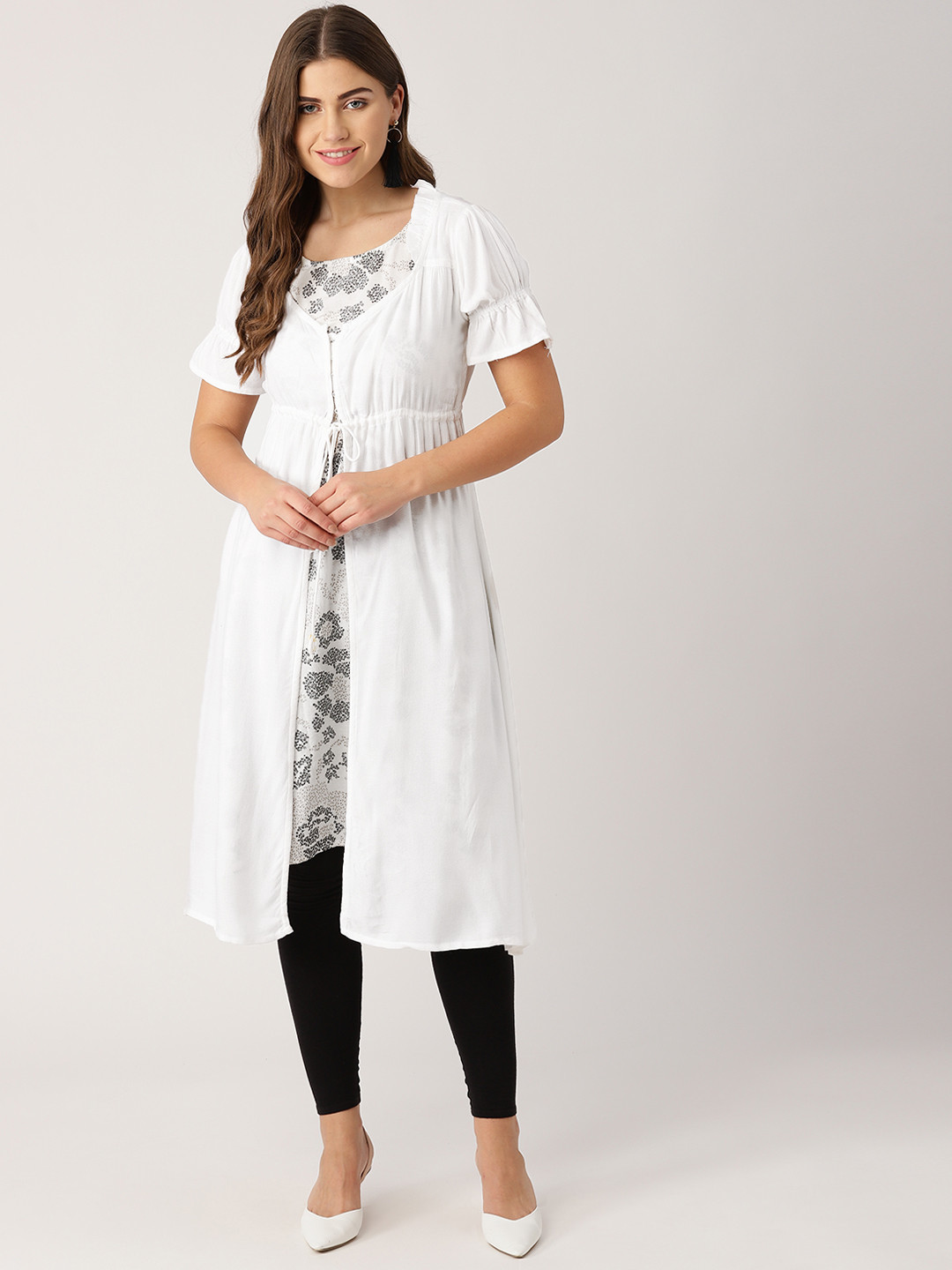 

IMARA Women White & Black Solid Layered A-Line Kurta