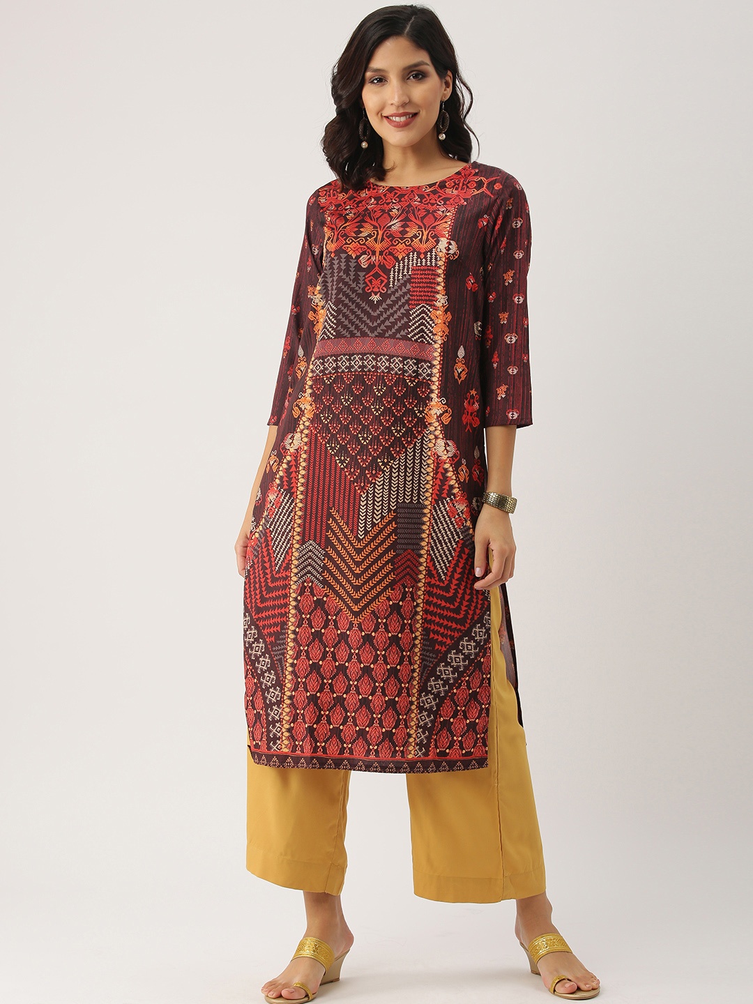 

IMARA Women Black & Red Printed Straight Kurta