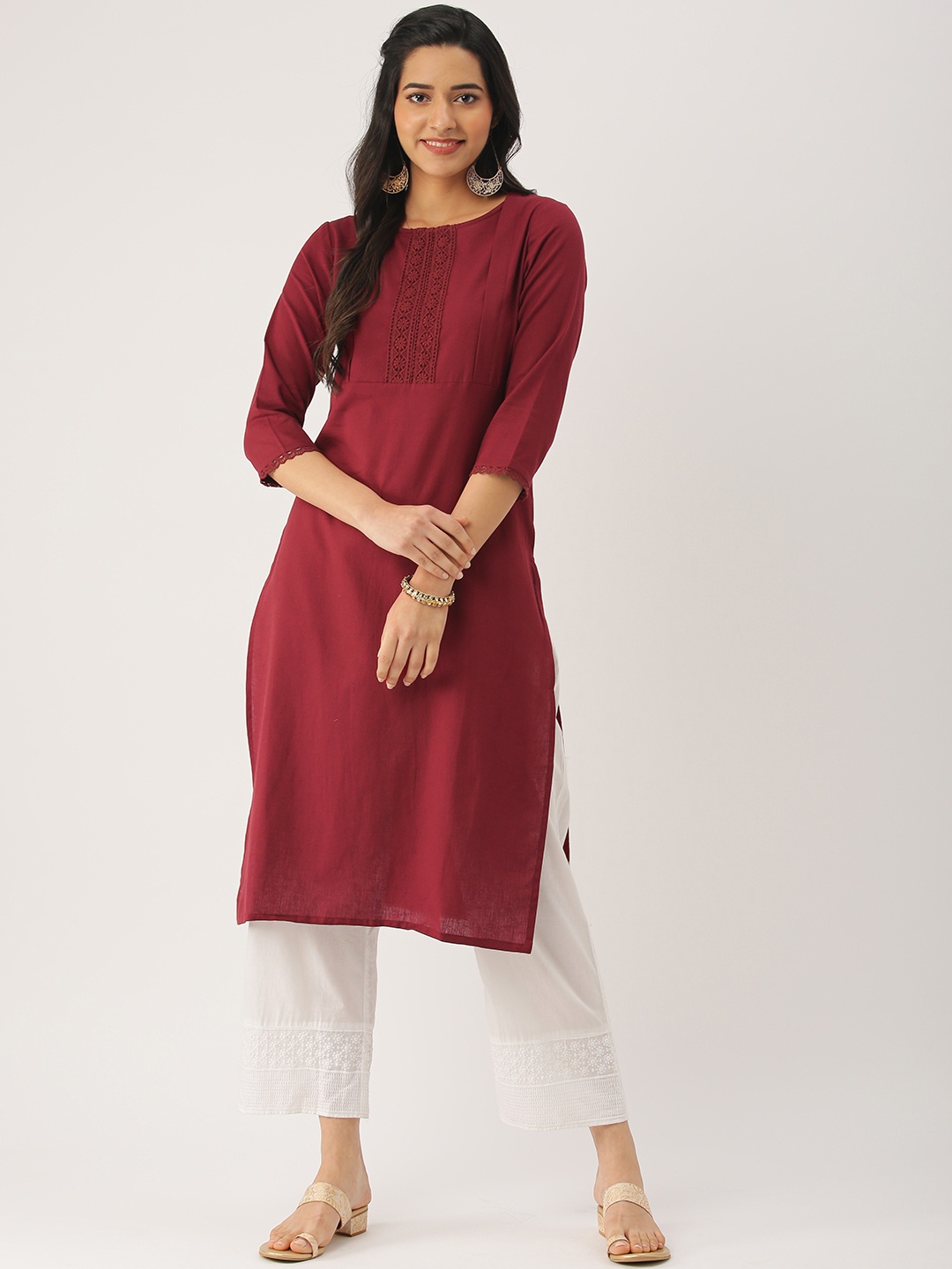 

IMARA Women Maroon Solid Straight Kurta