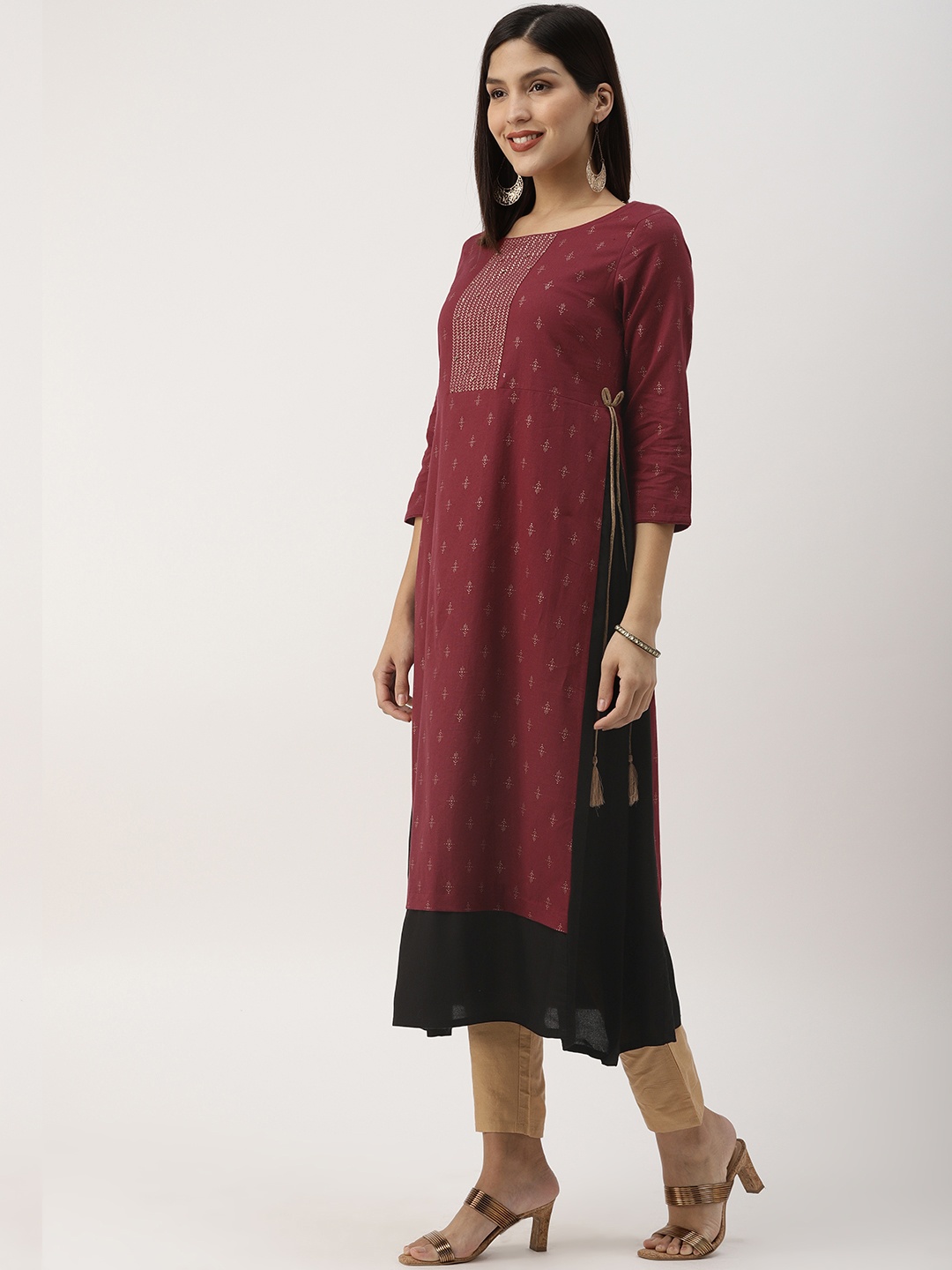 

IMARA Women Maroon Dyed A-Line Kurta