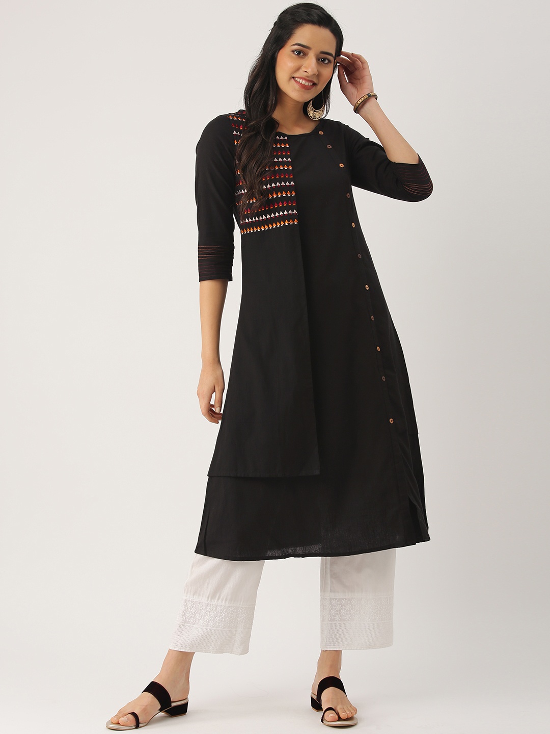 

IMARA Women Black Solid A-Line Layered Kurta