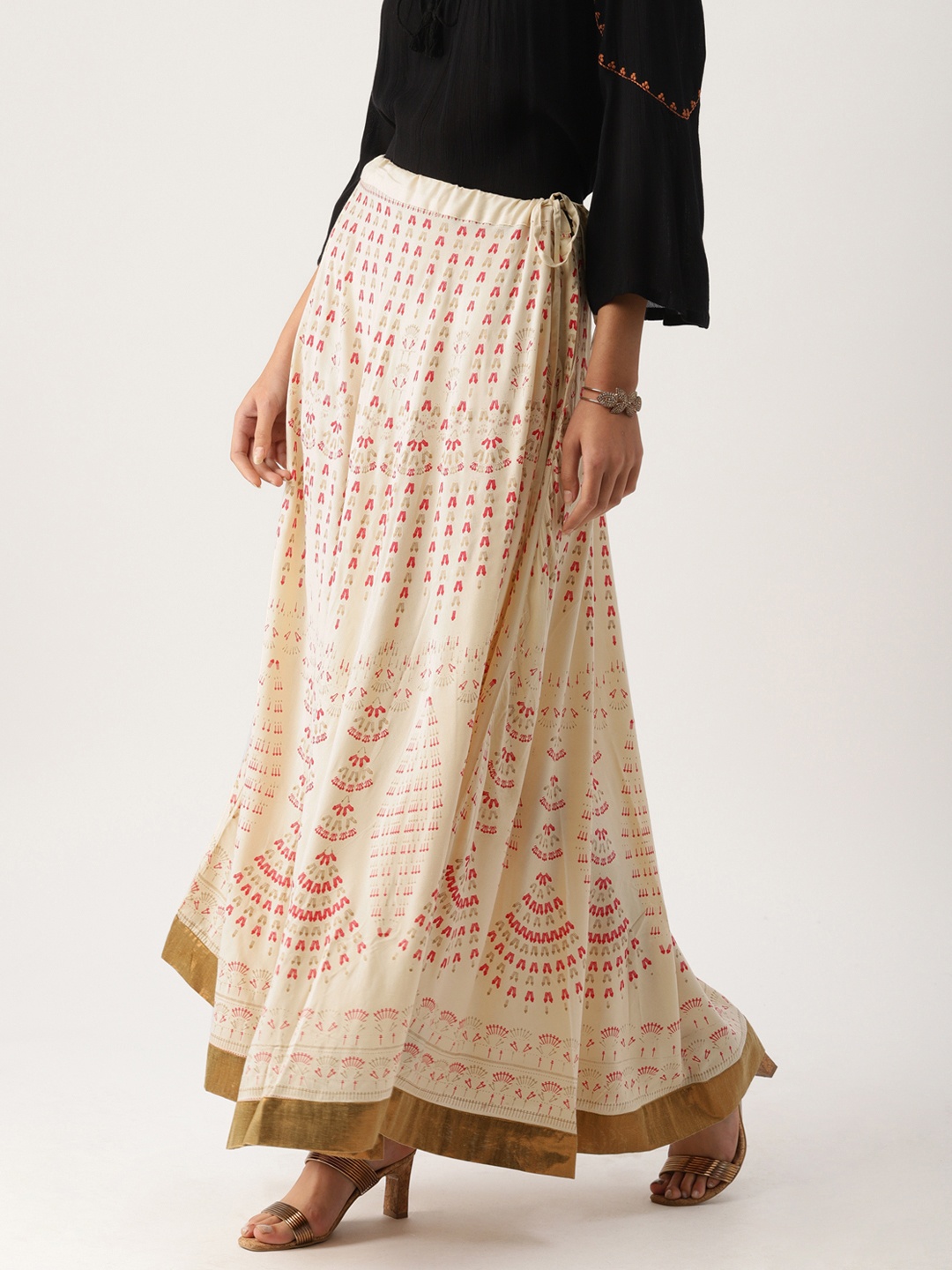 

IMARA Women Off-White Printed Flared Maxi Skirt