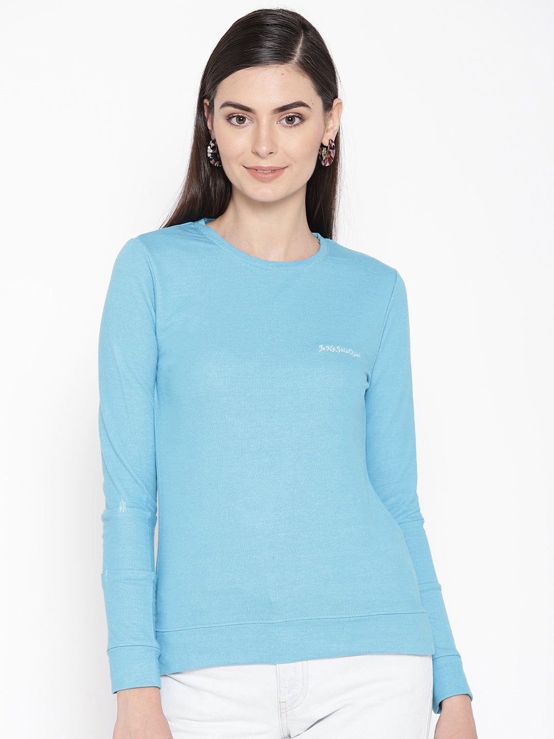 

HARBORNBAY Women Blue Solid Sweatshirt