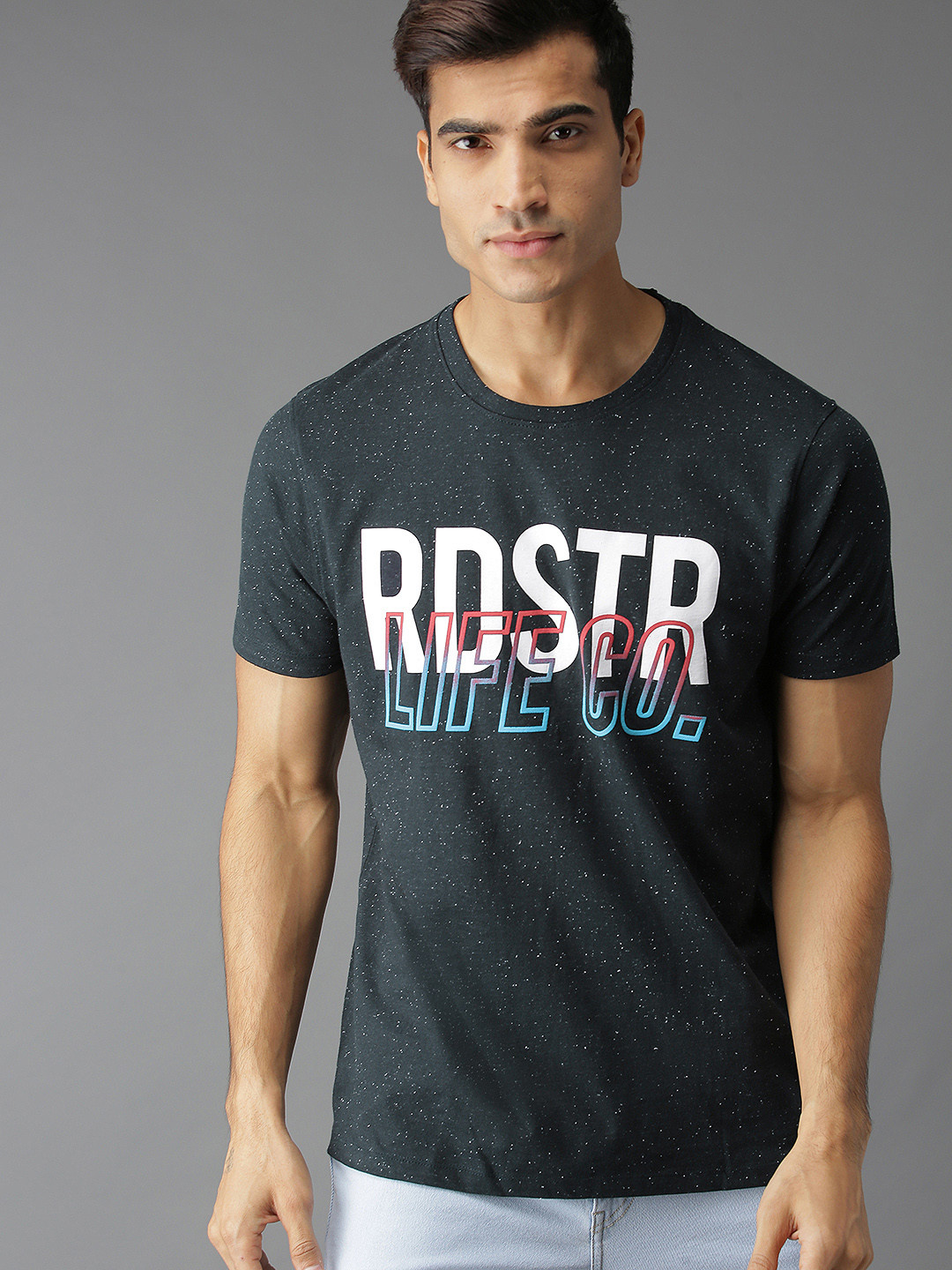 

The Roadster Lifestyle Co Men Navy Blue & White Printed Round Neck T-shirt