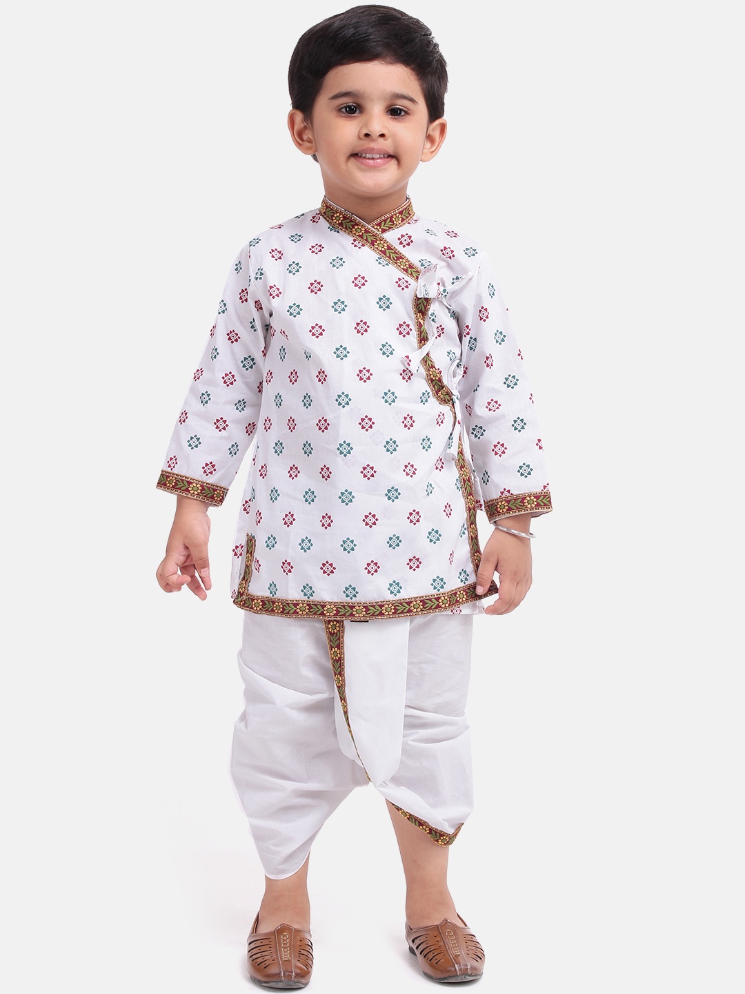 

BownBee Boys White Printed Kurta with Dhoti Pants