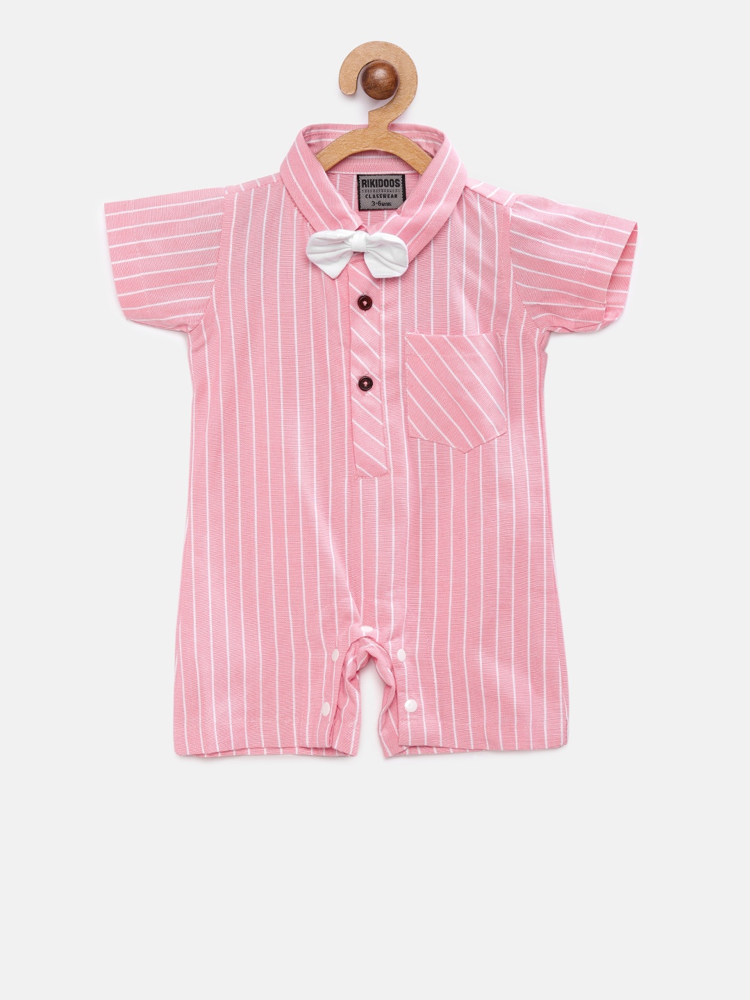

RIKIDOOS Kids Pink & White Striped Rompers With Bow