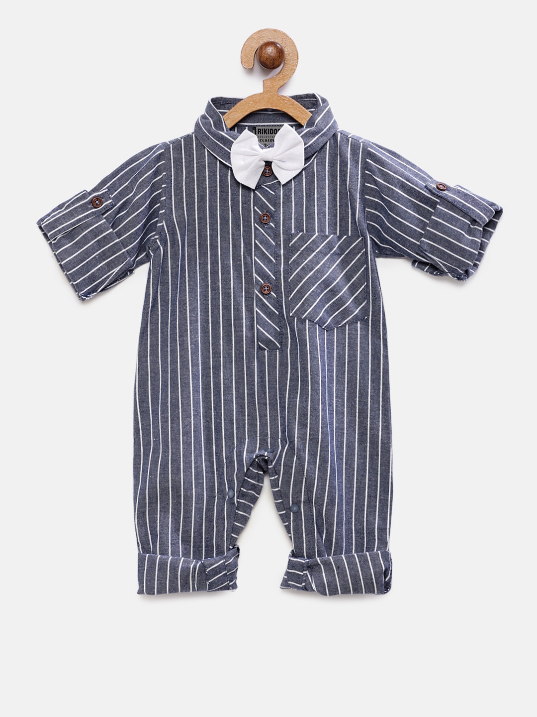 

RIKIDOOS Kids Grey and White Striped Romper