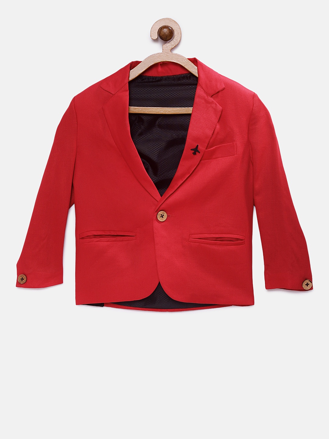 

RIKIDOOS Boys Red Solid Regular Fit Single Breasted Casual Blazer
