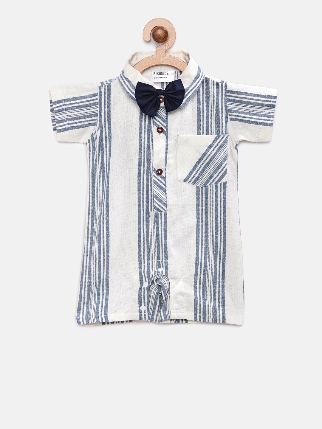 

RIKIDOOS Kids Blue & White Striped Rompers With Bow