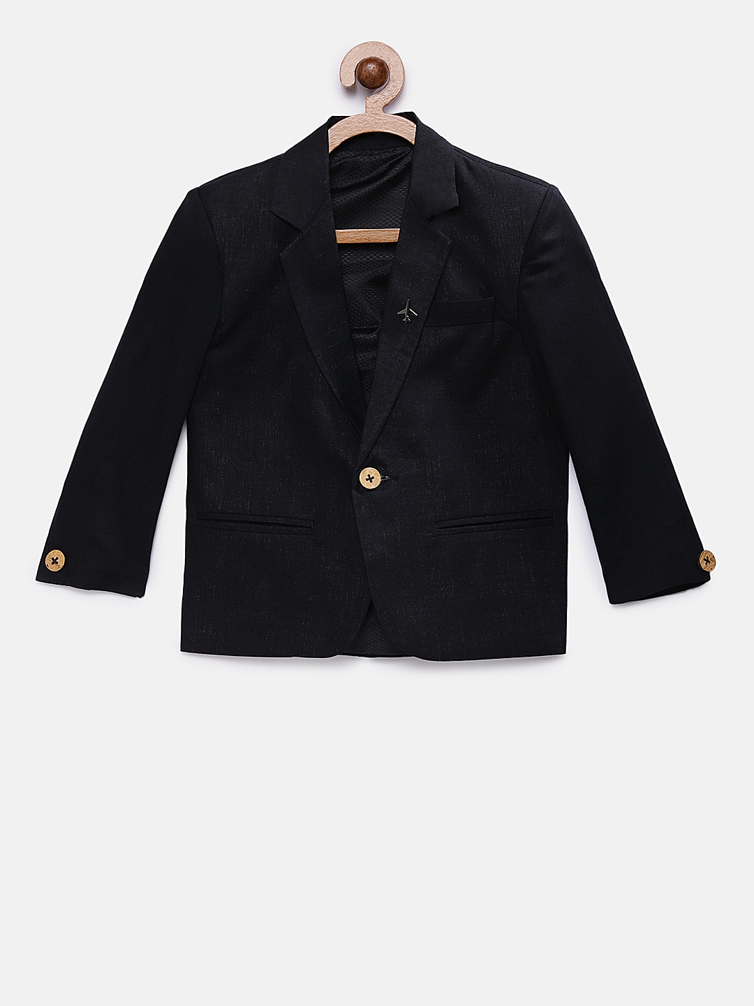 

RIKIDOOS Boys Black Solid Regular Fit Single Breasted Casual Blazer