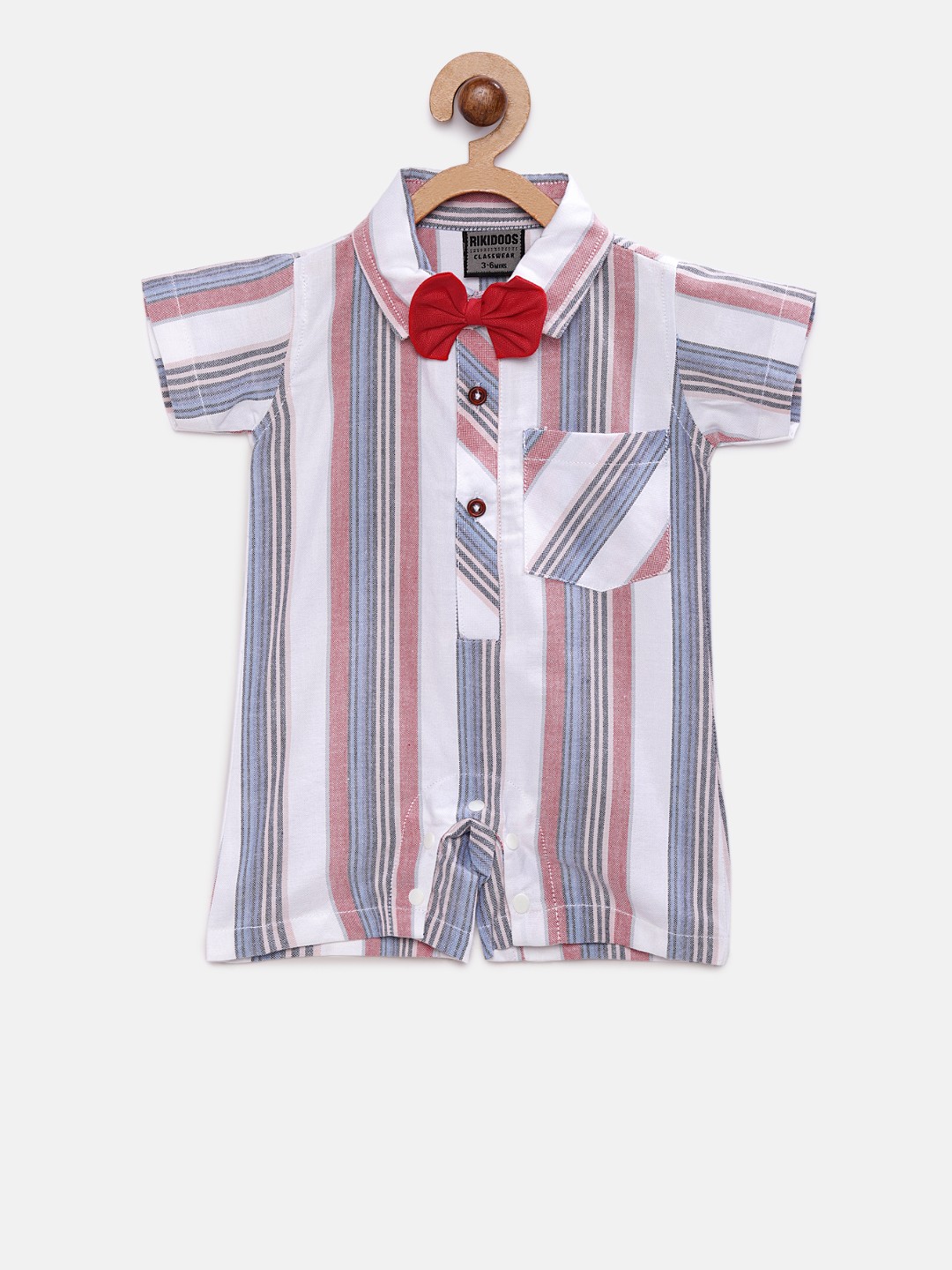 

RIKIDOOS Kids Multi-Coloured Striped Rompers With Bow