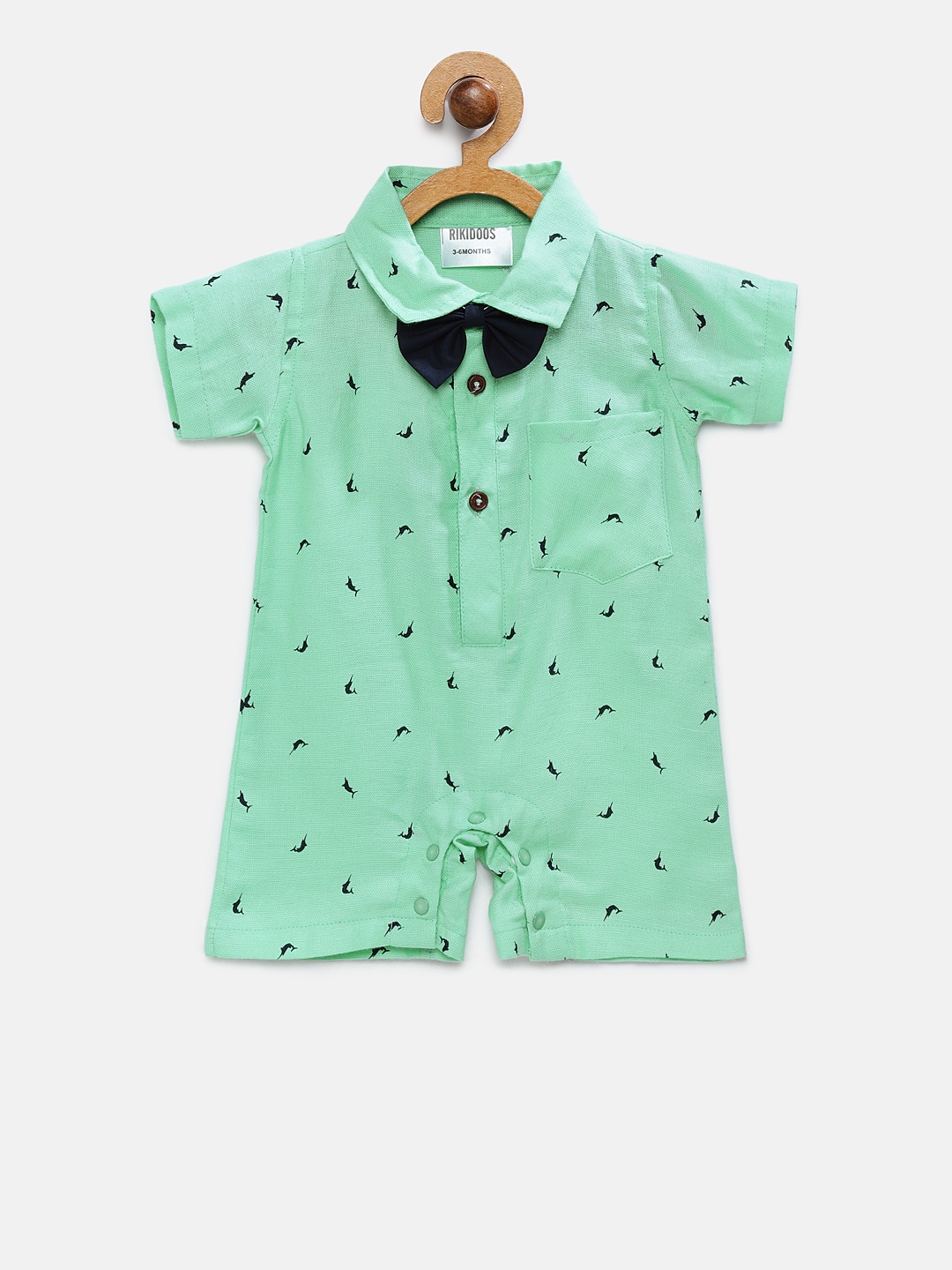 

RIKIDOOS Kids Green and Blue Printed Romper