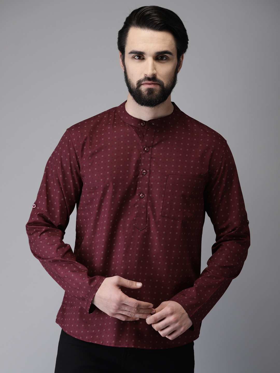 

Anouk Men Maroon & Beige Printed Straight Short Kurta