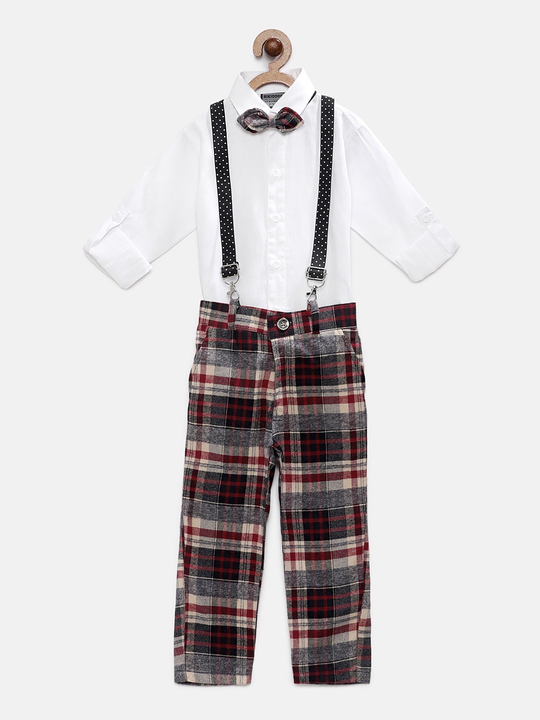 

RIKIDOOS Boys White & Maroon Solid Shirt with Trousers