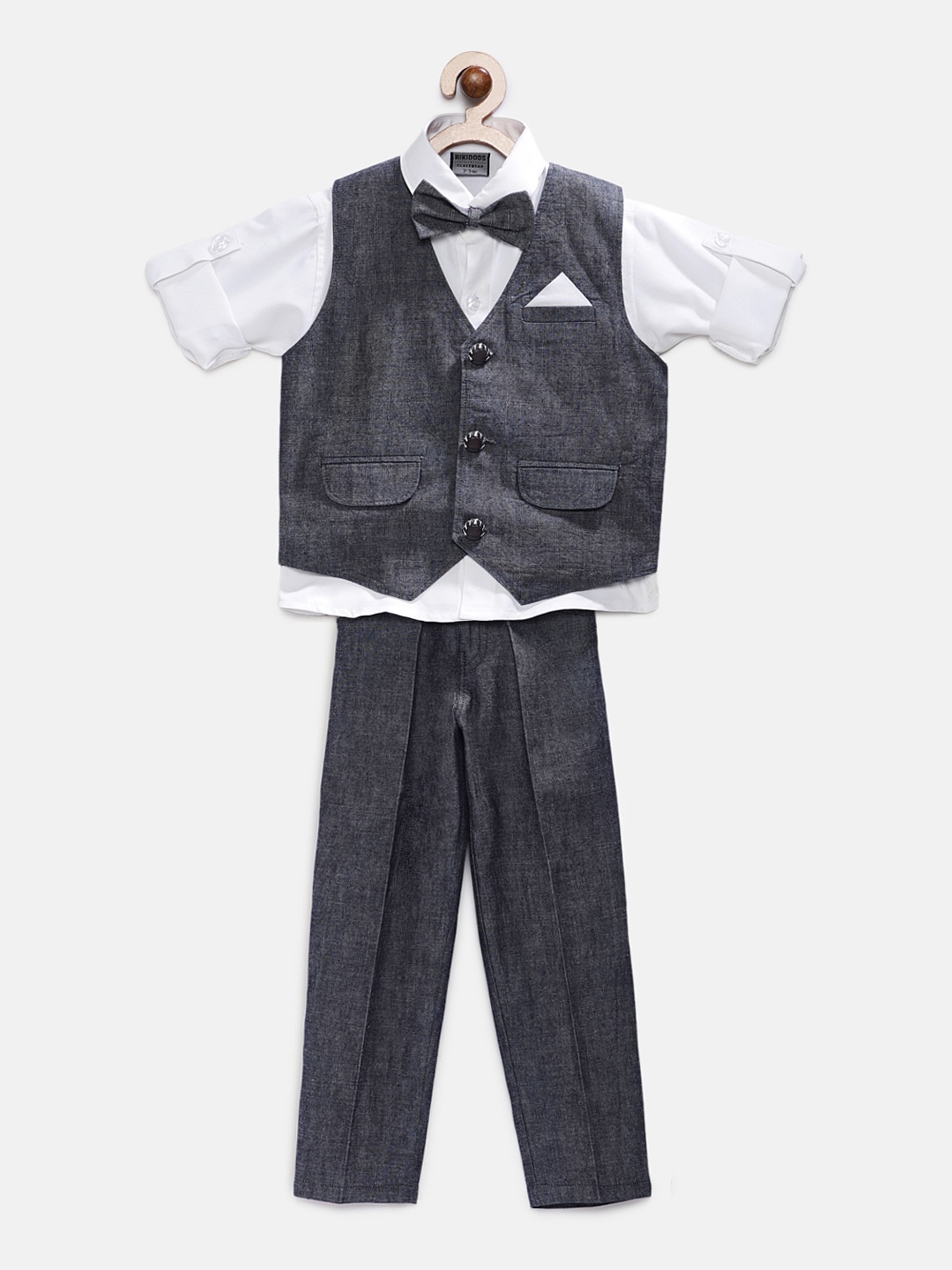 

RIKIDOOS Boys White & Grey Solid Shirt with Trousers