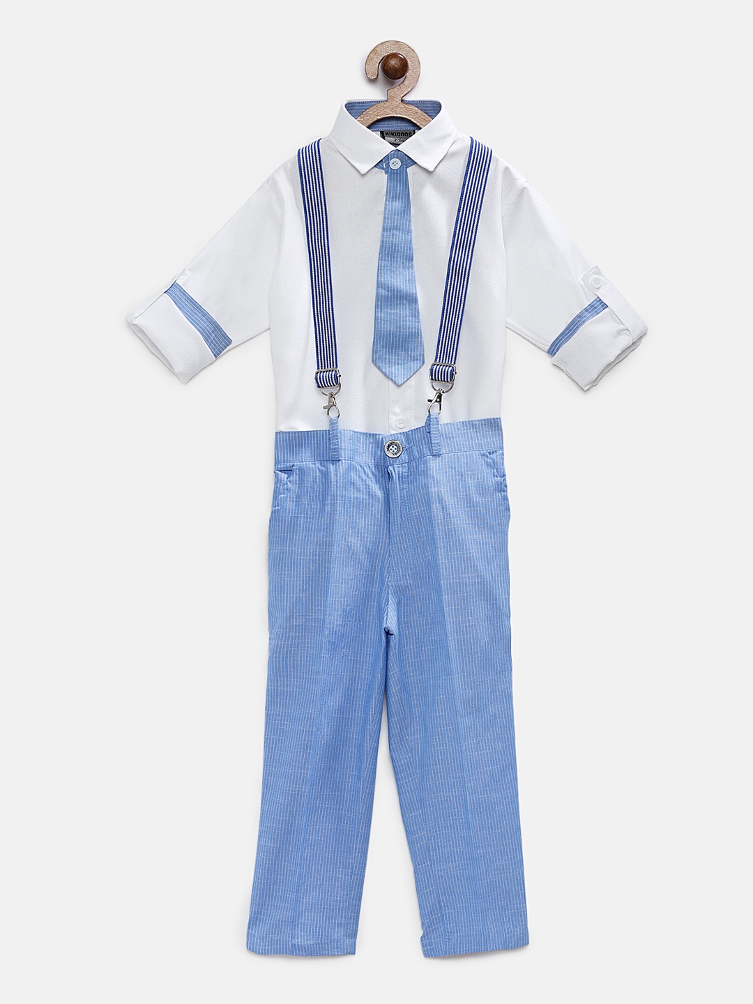

RIKIDOOS Boys White & Blue Solid Shirt with Trousers
