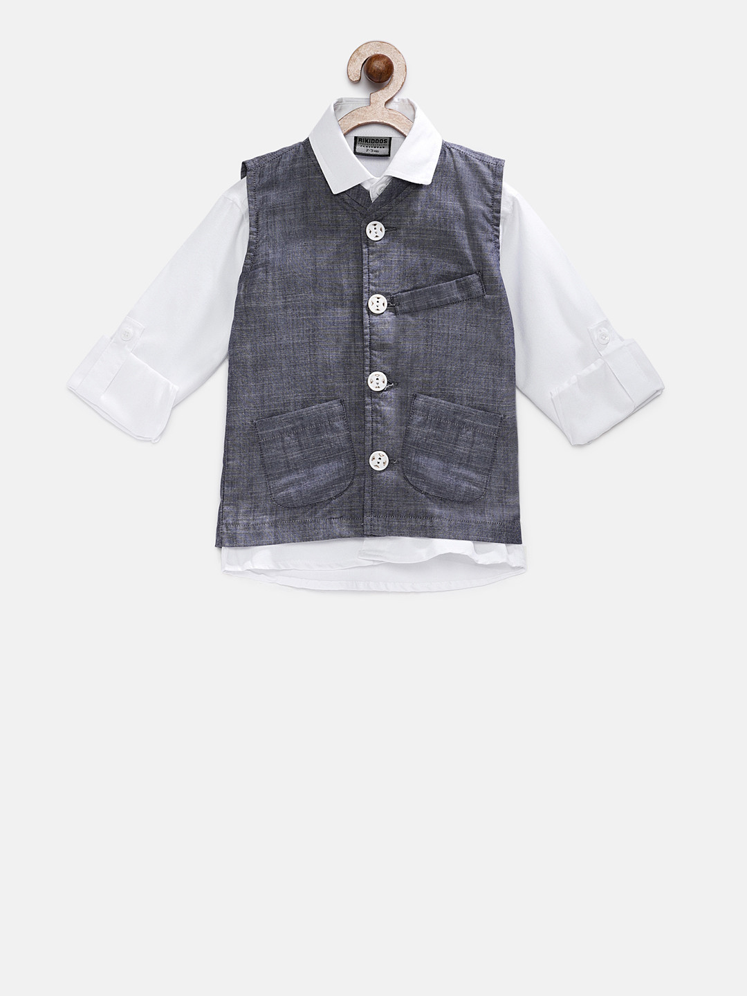 

RIKIDOOS Boys White & Grey Regular Fit Solid Casual Shirt