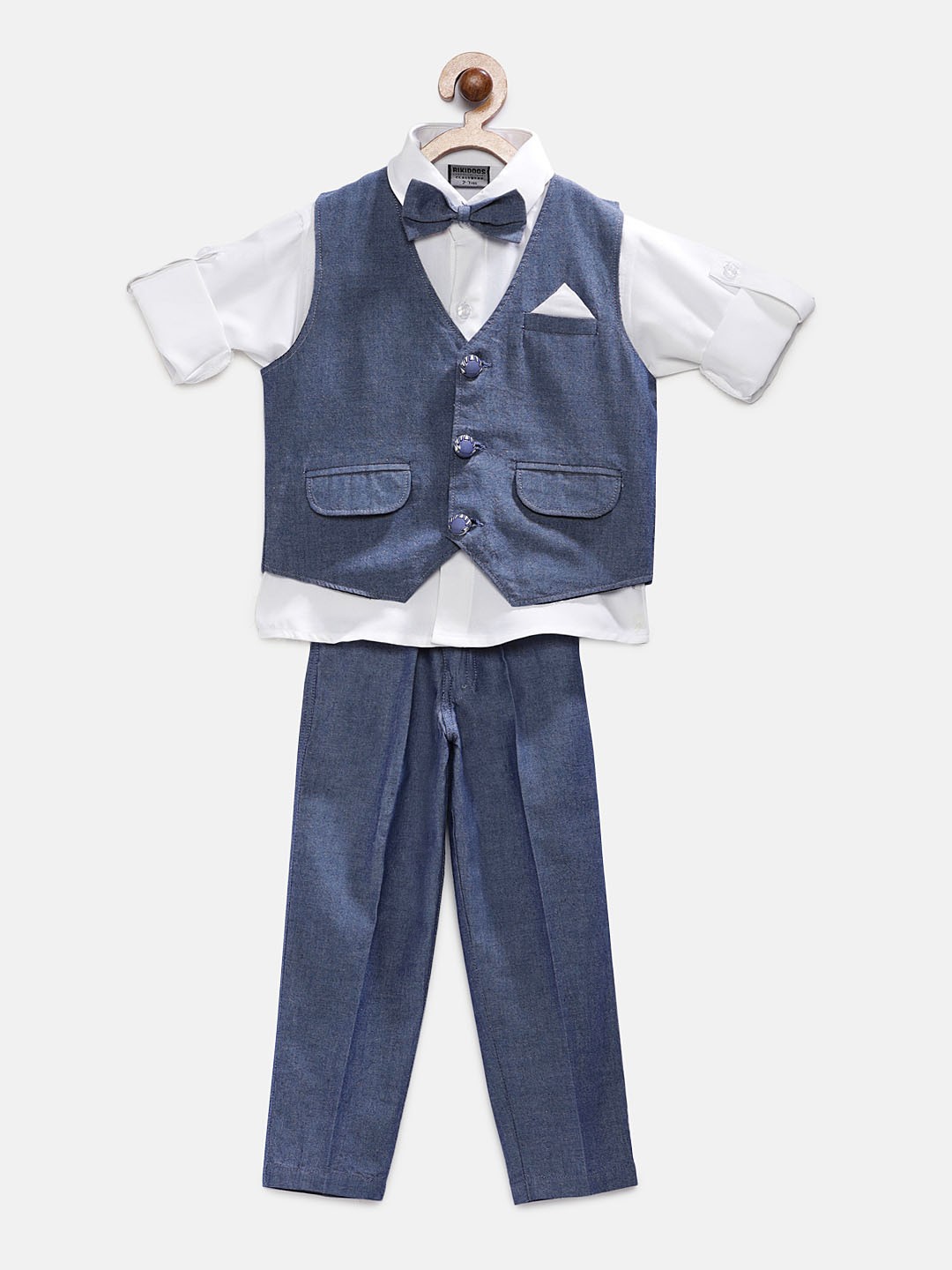 

RIKIDOOS Boys White & Blue Solid Shirt with Trousers