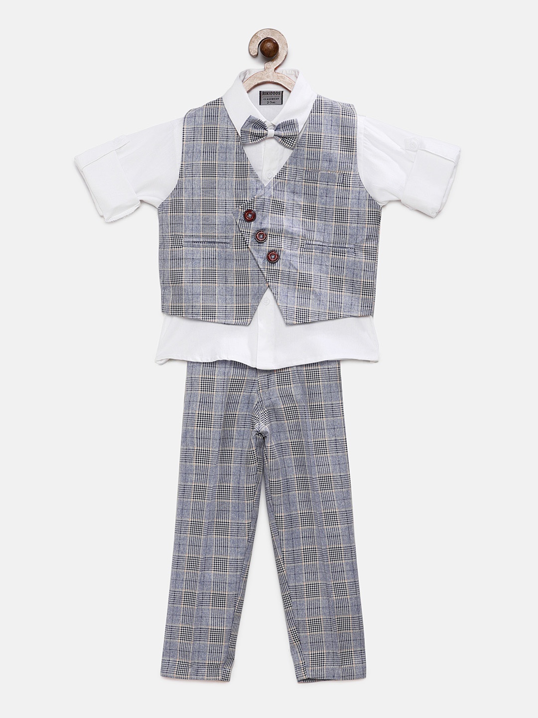 

RIKIDOOS Boys White & Blue Solid Shirt with Trousers