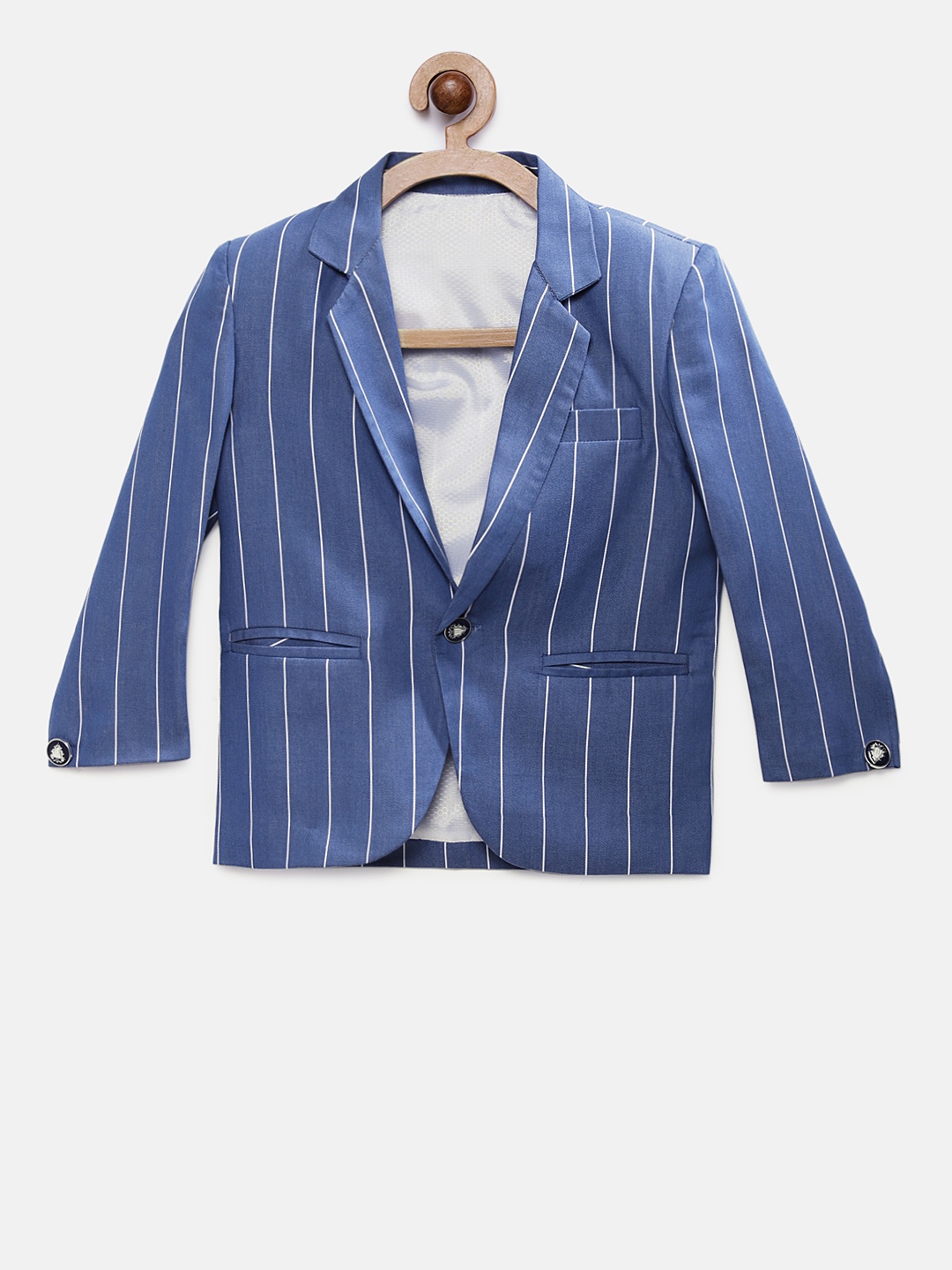 

RIKIDOOS Boys Blue & White Striped Regular Fit Single Breasted Casual Blazer