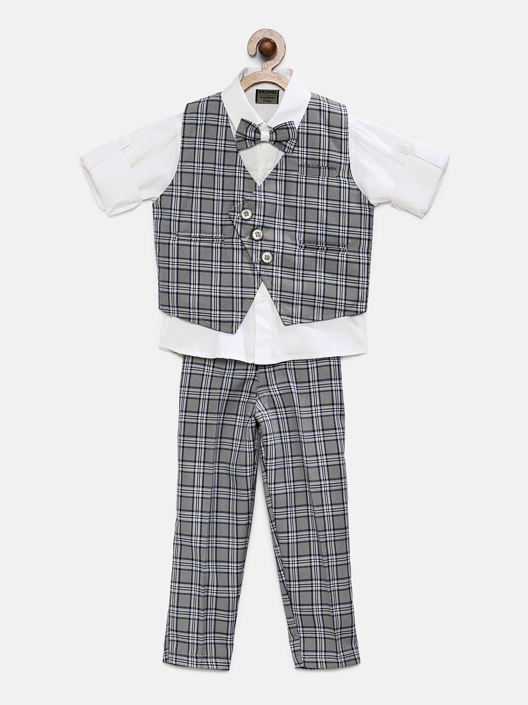 

RIKIDOOS Boys White & Grey Solid Shirt with Trousers