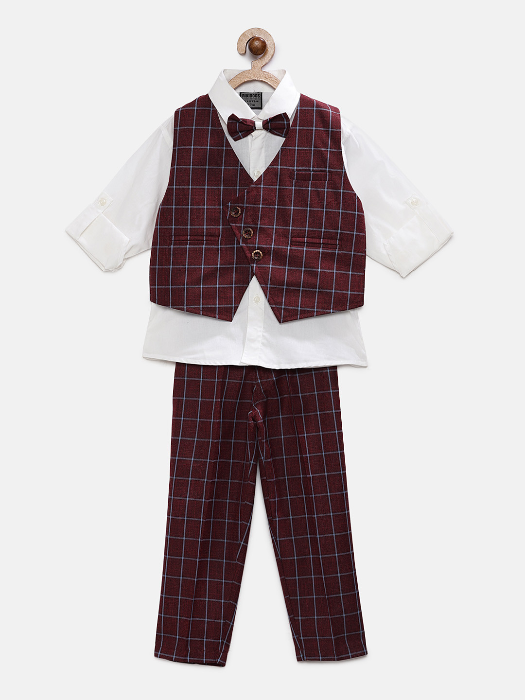 

RIKIDOOS Boys White & Maroon Co-Ord Set With Waistcoat