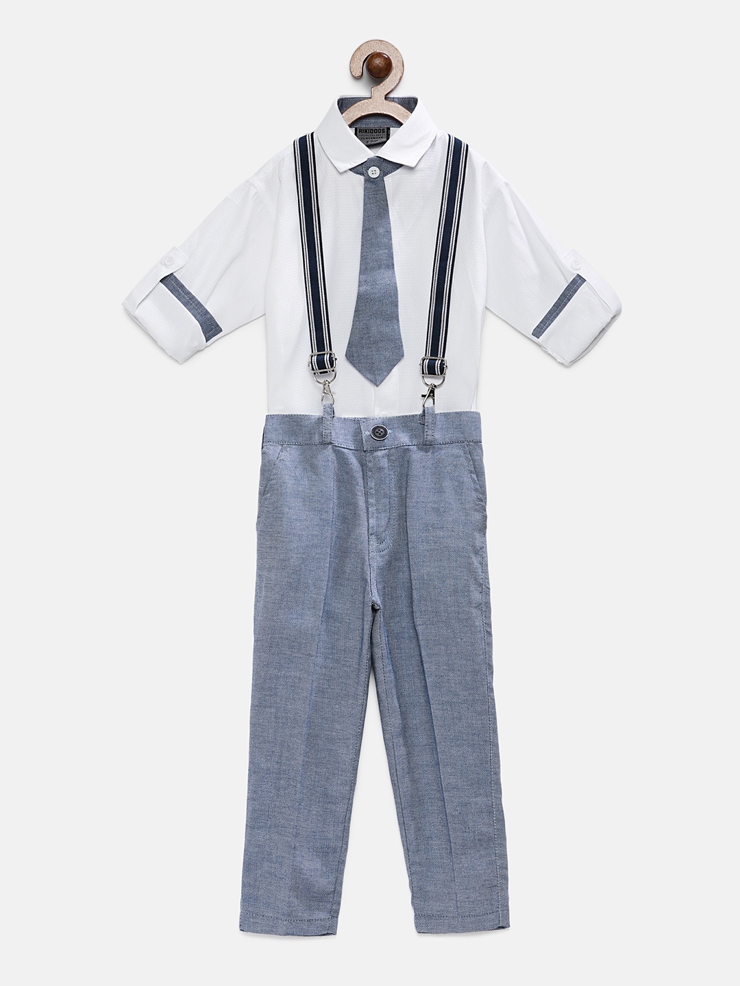 

RIKIDOOS Boys White & Blue Solid T-shirt with Trousers