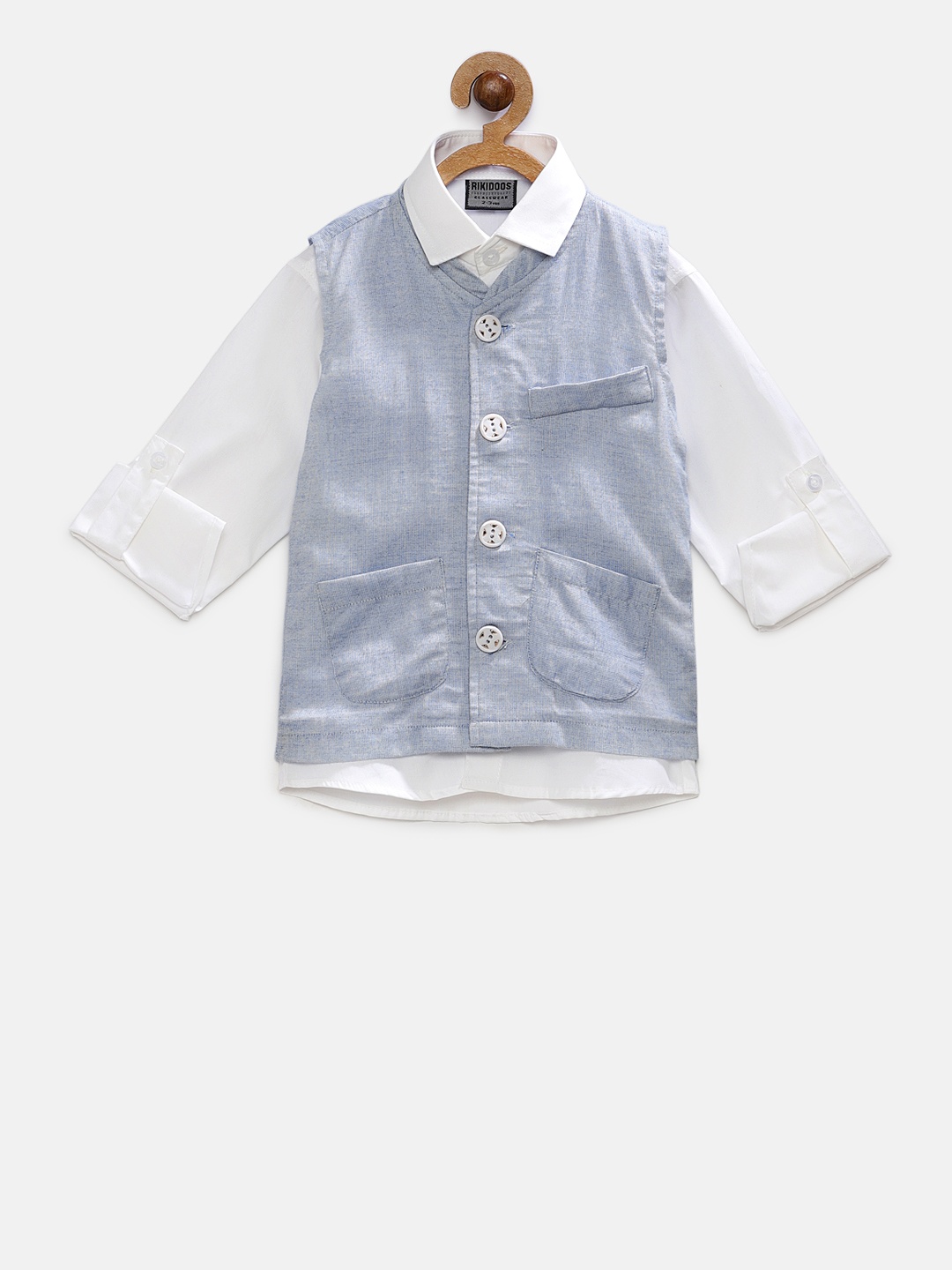 

RIKIDOOS Boys White & Blue Regular Fit Solid Casual Shirt