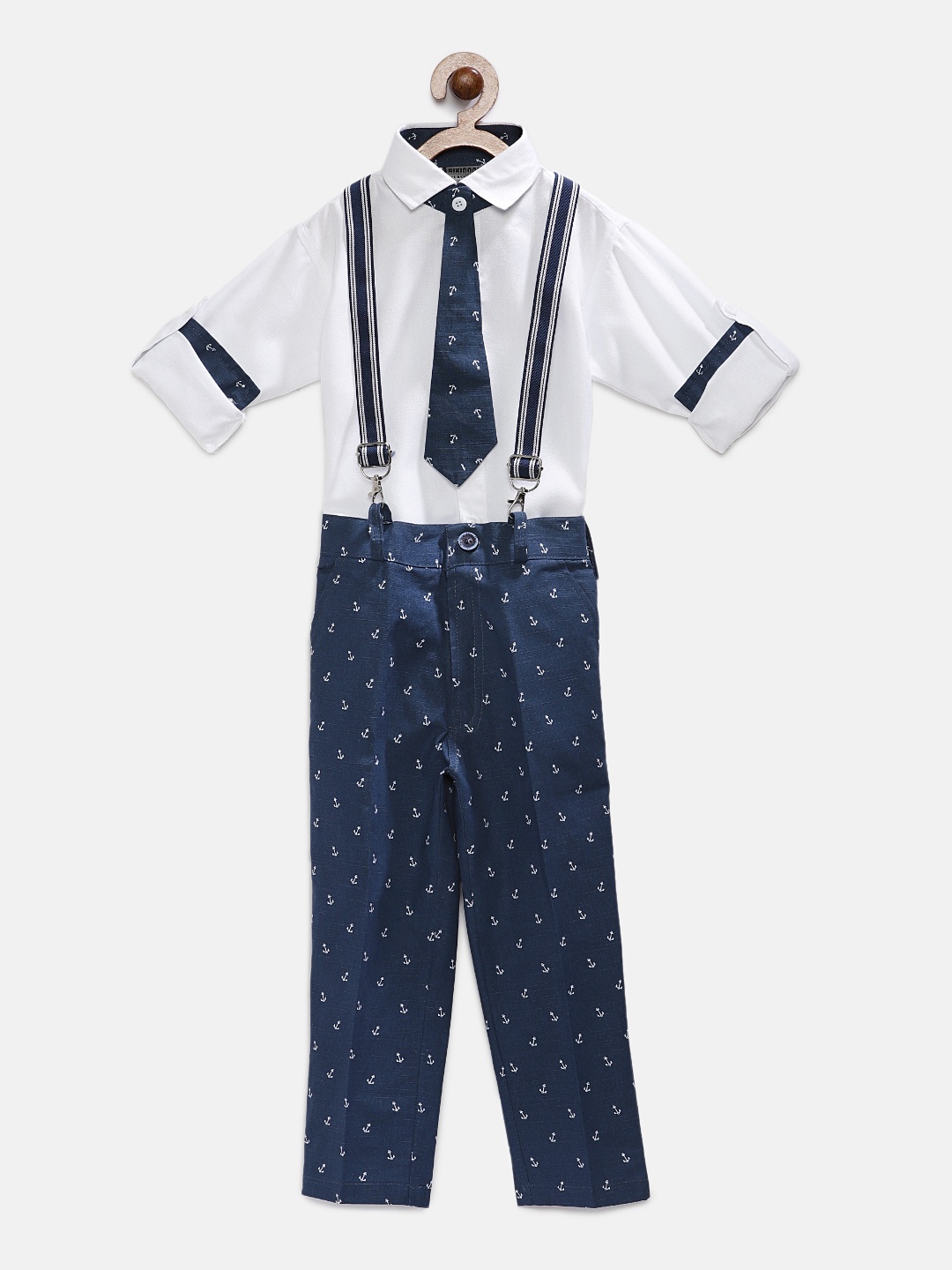 

RIKIDOOS Boys White & Blue Solid Shirt with Trousers