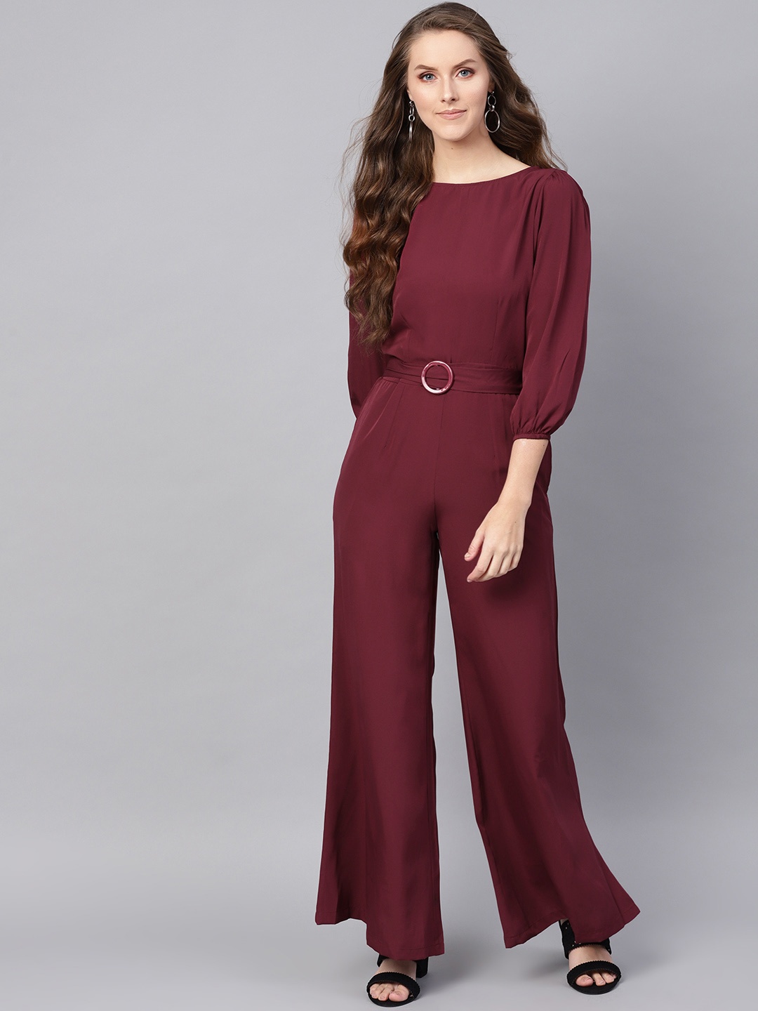 

SASSAFRAS Women Maroon Solid Basic Jumpsuit