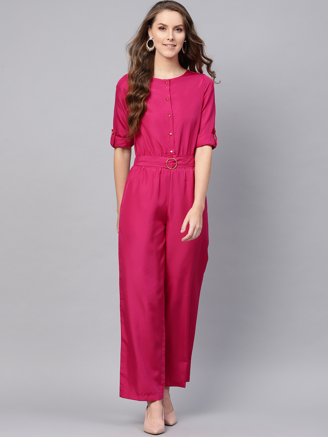 

SASSAFRAS Women Fuchsia Pink Solid Basic Jumpsuit