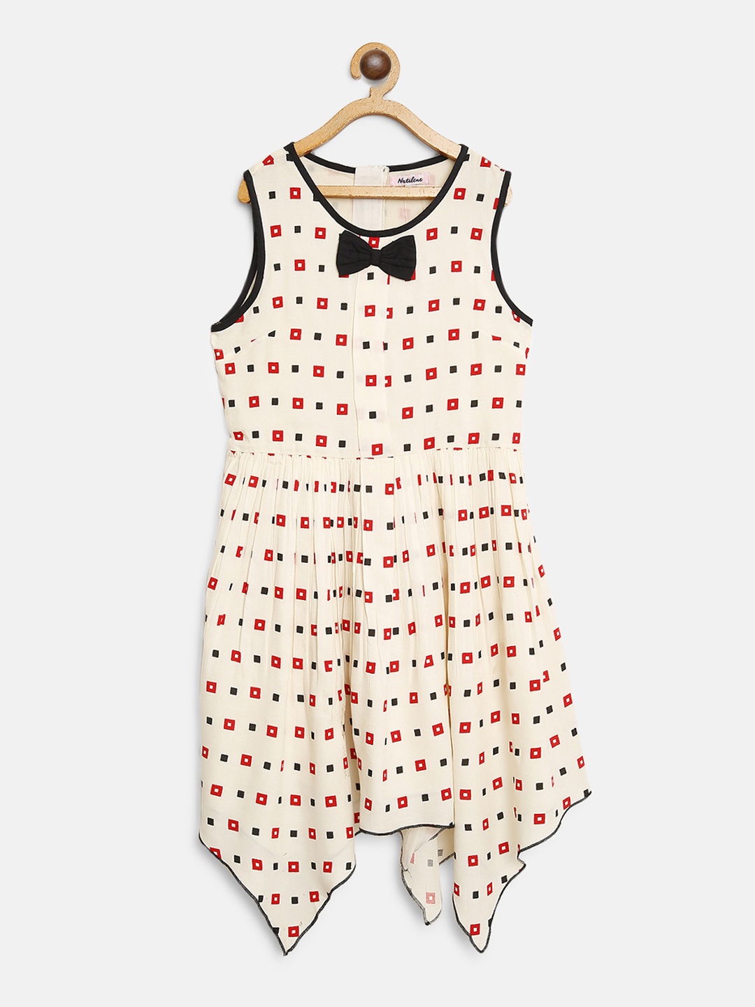 

Natilene Girls Beige & Red Printed Midi Fit and Flare Dress