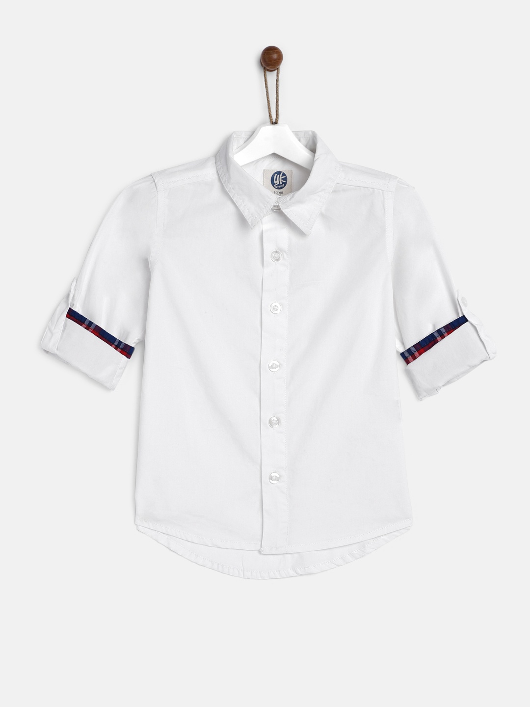 

YK Boys White Casual Shirt with Contrast Turn-Up