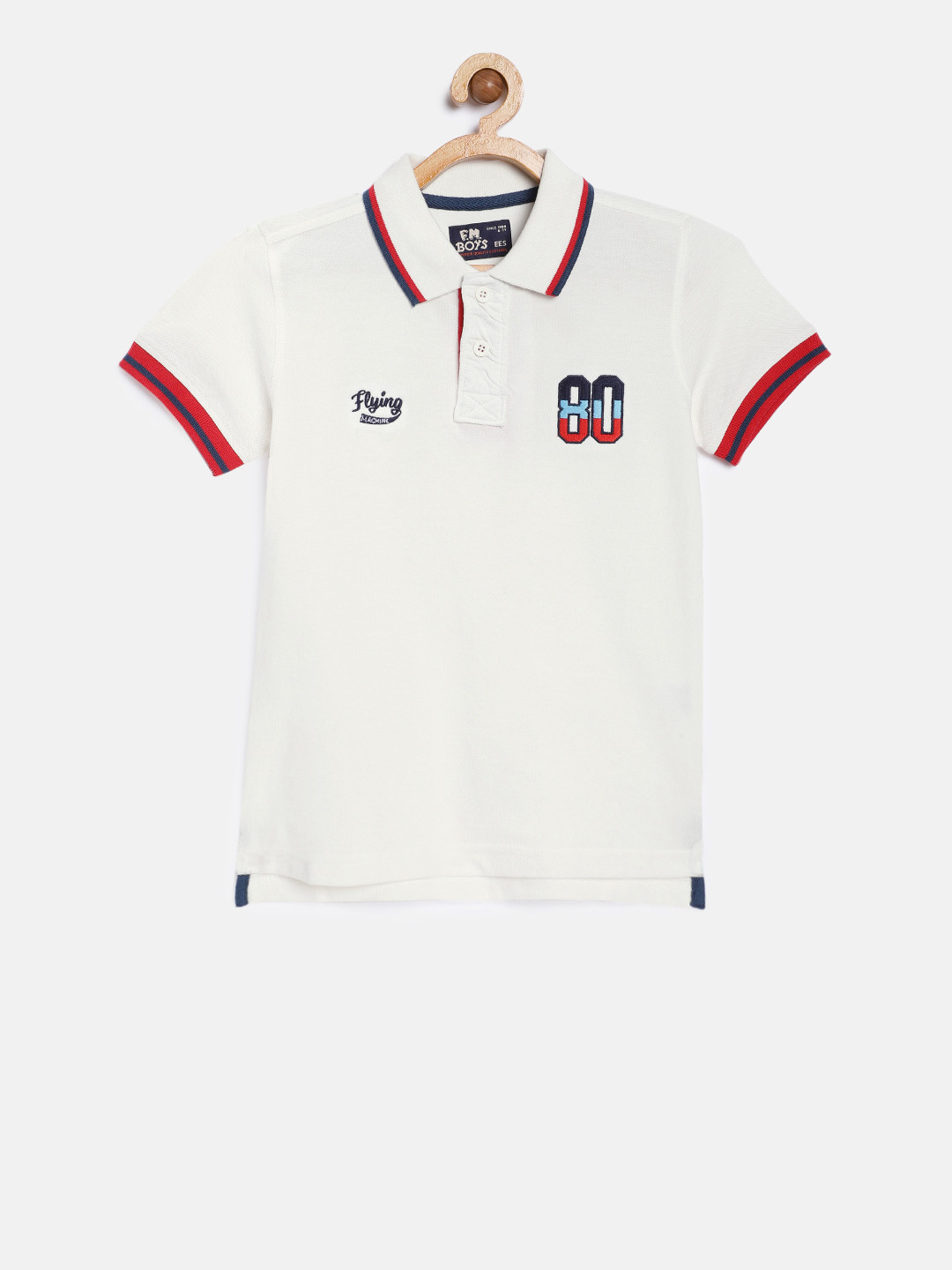 

Flying Machine Boys Off-White Solid Polo Collar T-shirt