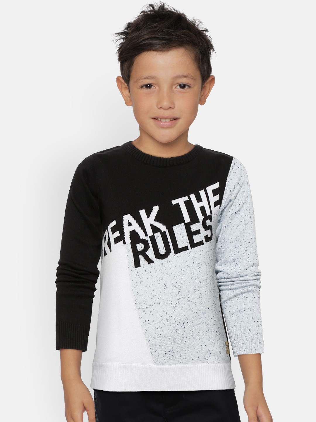 

Flying Machine Boys Black & Grey Melange Self Design Sweater