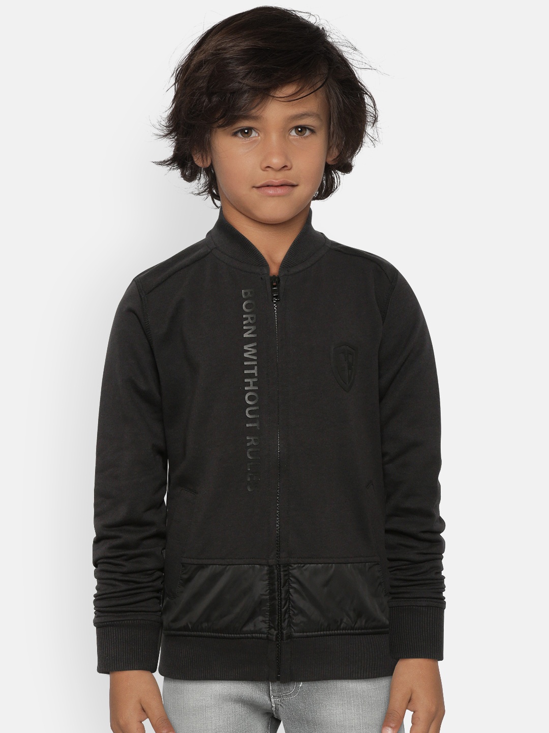 

Flying Machine Boys Black Solid Front-Open Sweatshirt