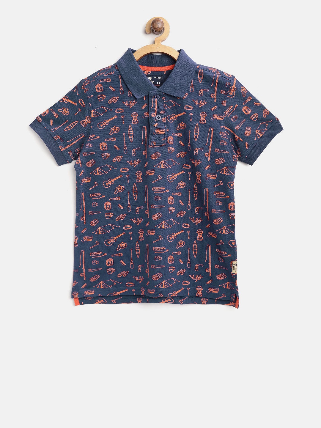 

Flying Machine Boys Navy Blue & Orange Printed Polo Collar T-shirt