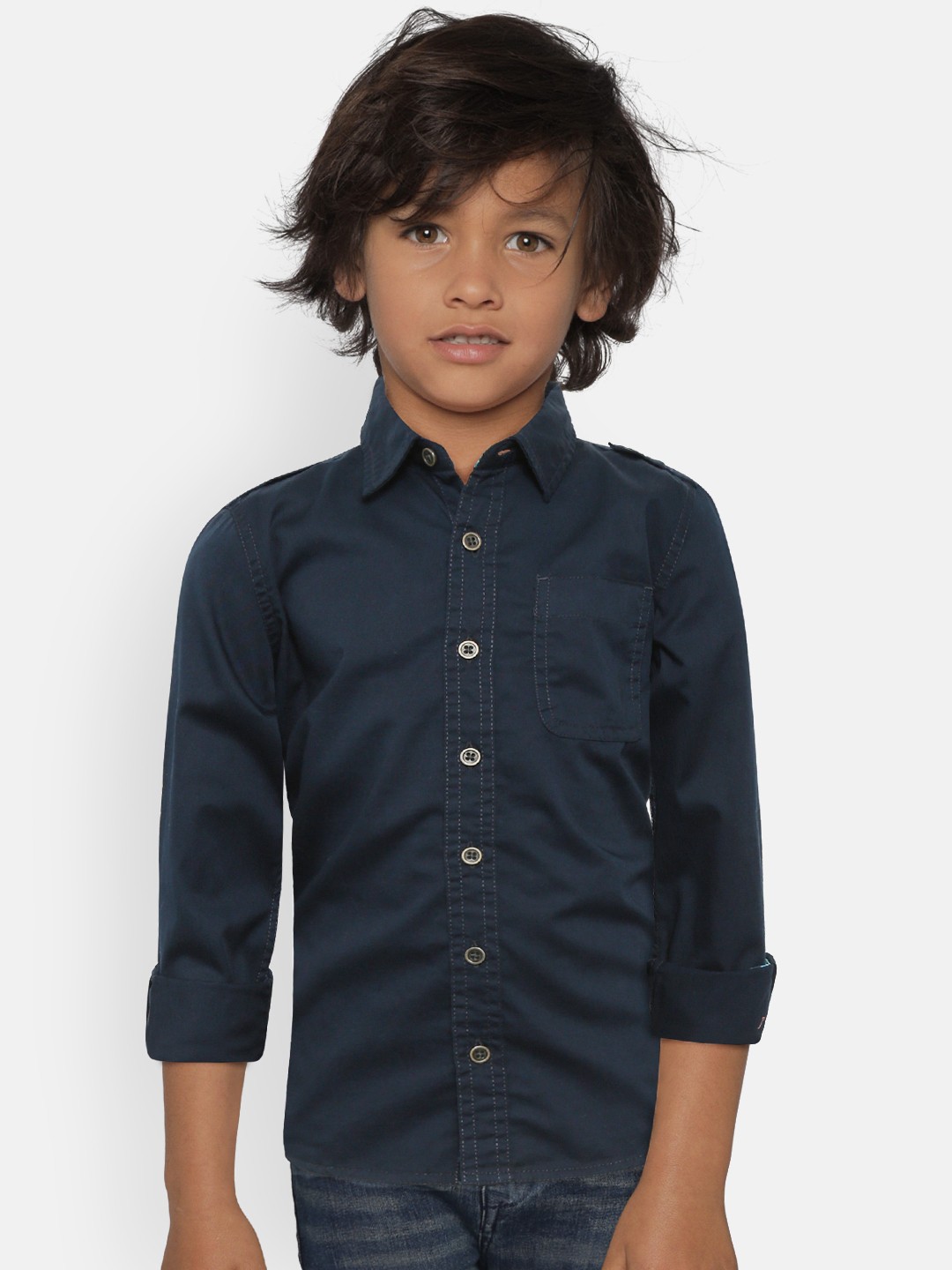 

Flying Machine Boys Navy Blue Regular Fit Solid Casual Shirt