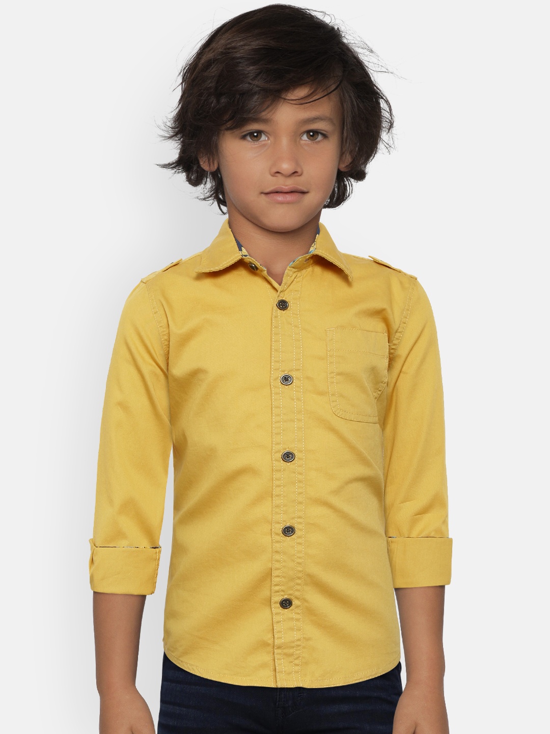 

Flying Machine Boys Mustard Yellow Regular Fit Solid Casual Shirt