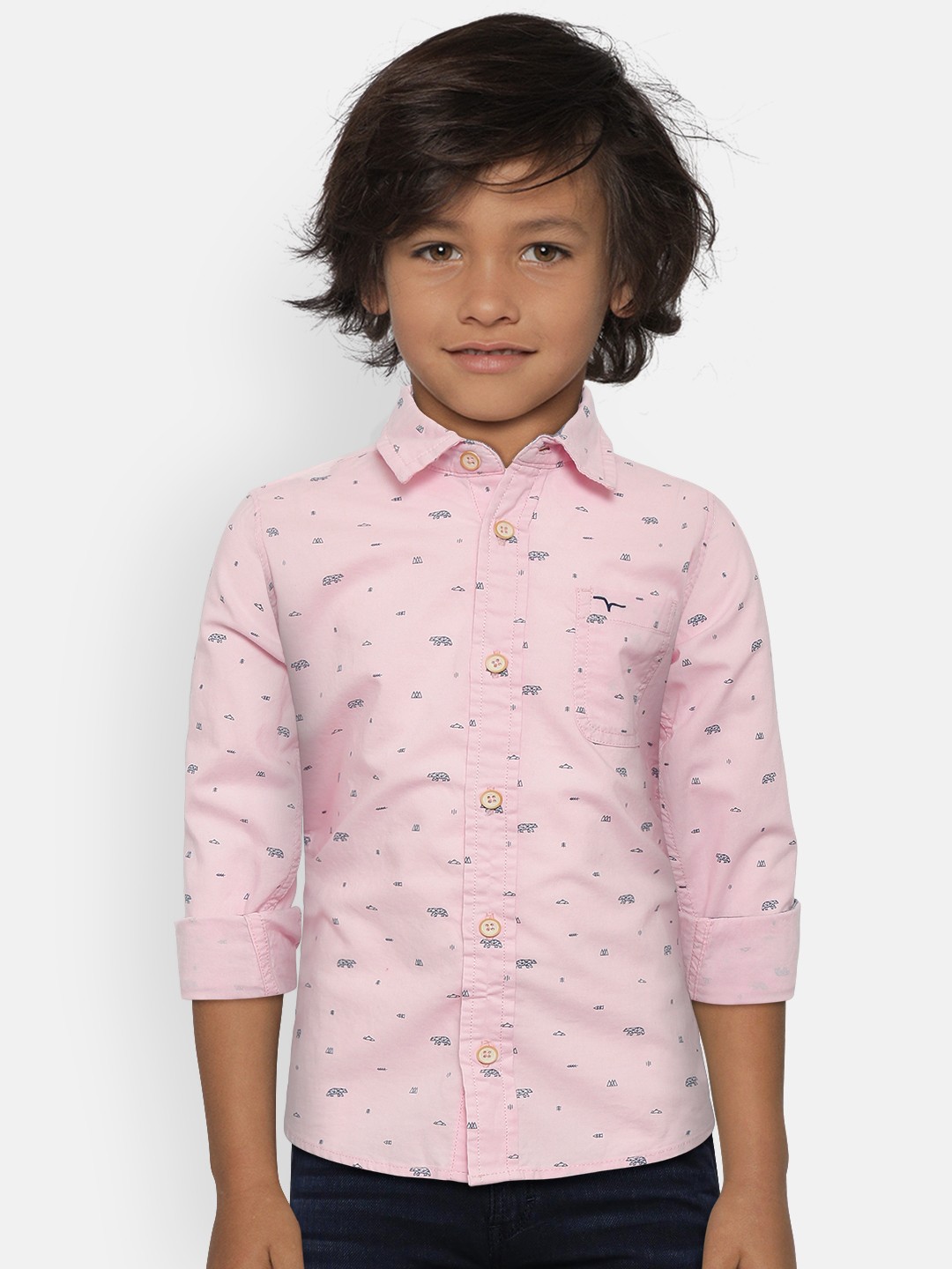 

Flying Machine Boys Pink & Navy Blue Regular Fit Printed Casual Shirt