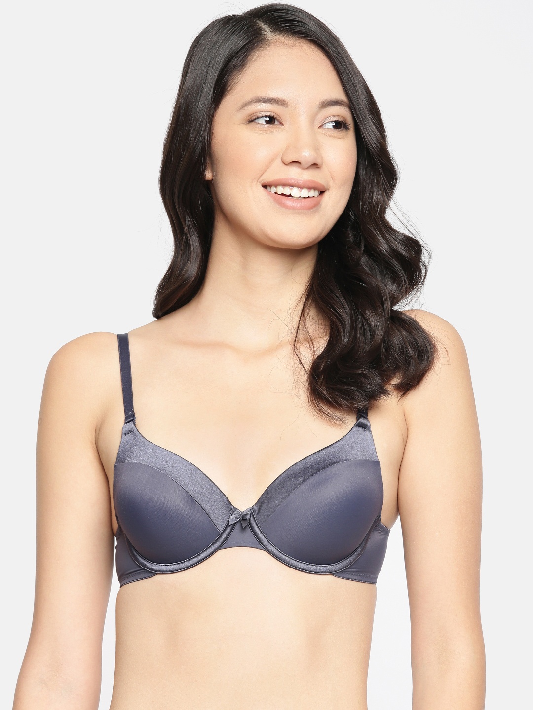 

Amante Solid Padded Wired Satin Edge T-Shirt Bra BRA10115, Grey