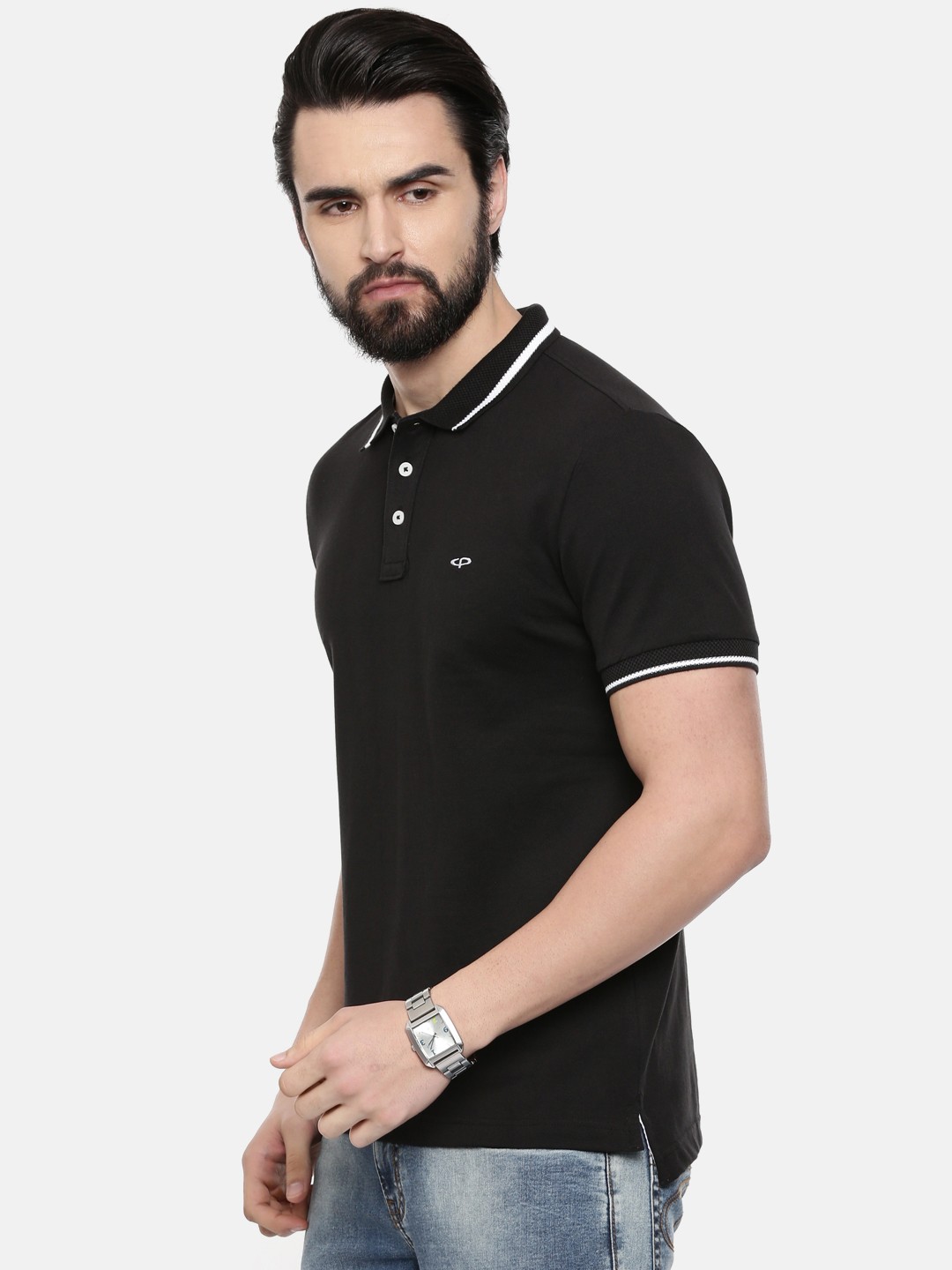 

ColorPlus Men Black Slim Fit Solid Polo Collar T-shirt